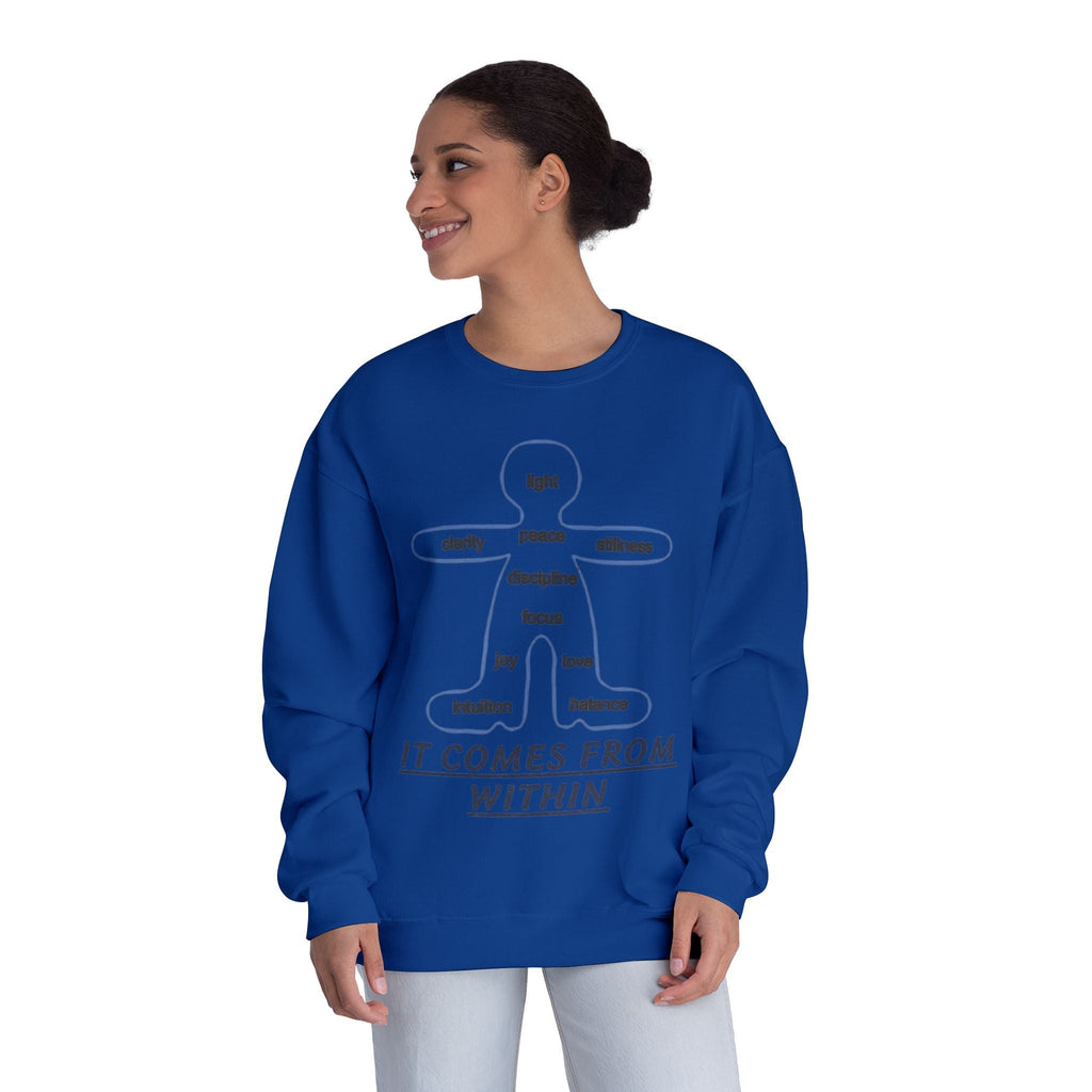 Crewneck Sweatshirt — "It Comes From Within" Mindfulness Diagram Printify