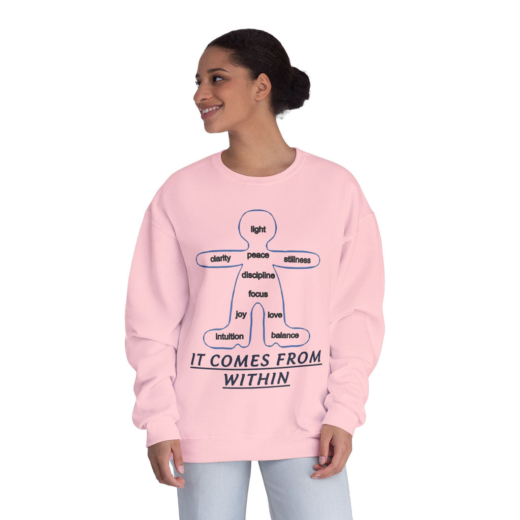 Crewneck Sweatshirt — "It Comes From Within" Mindfulness Diagram Printify