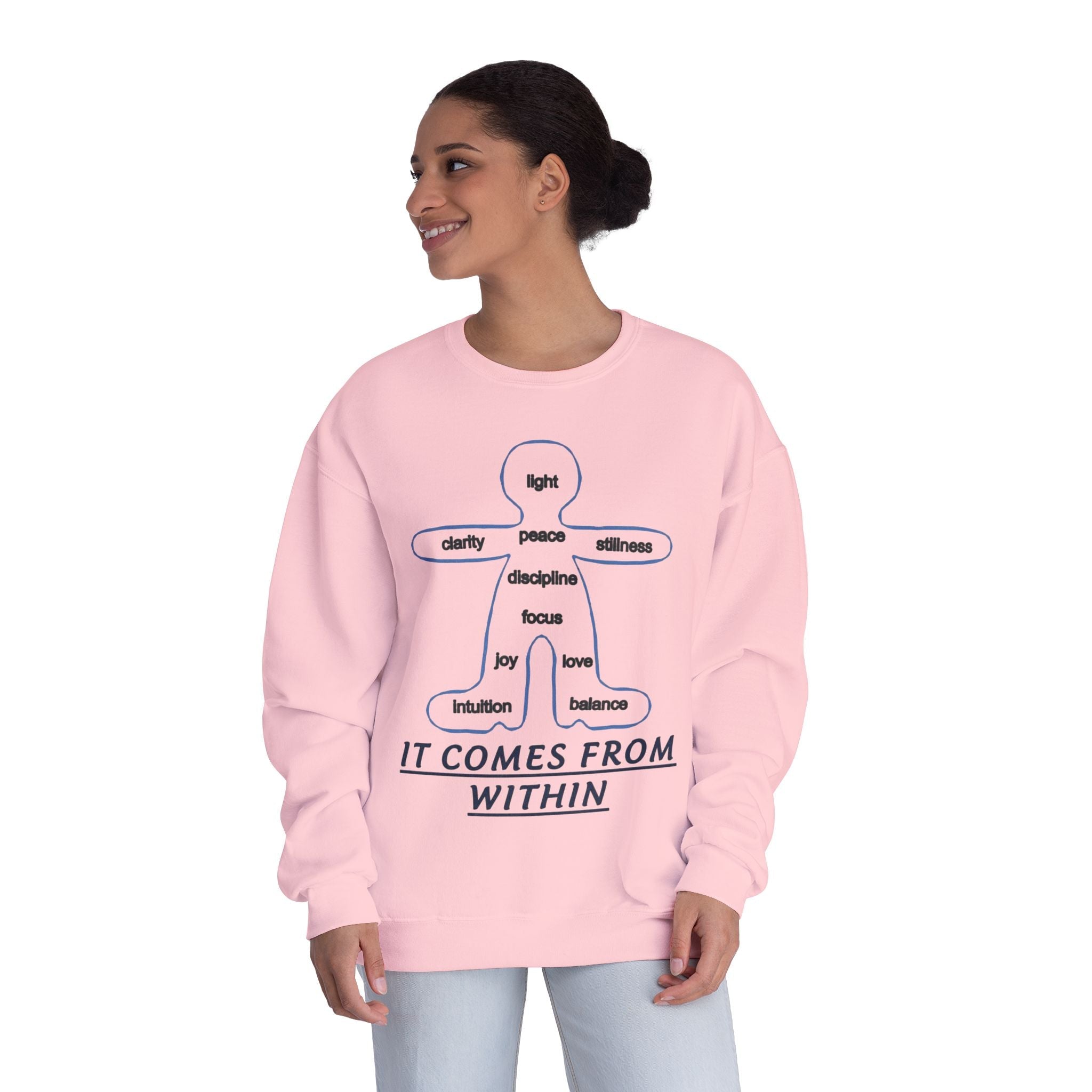 Crewneck Sweatshirt — "It Comes From Within" Mindfulness Diagram Printify