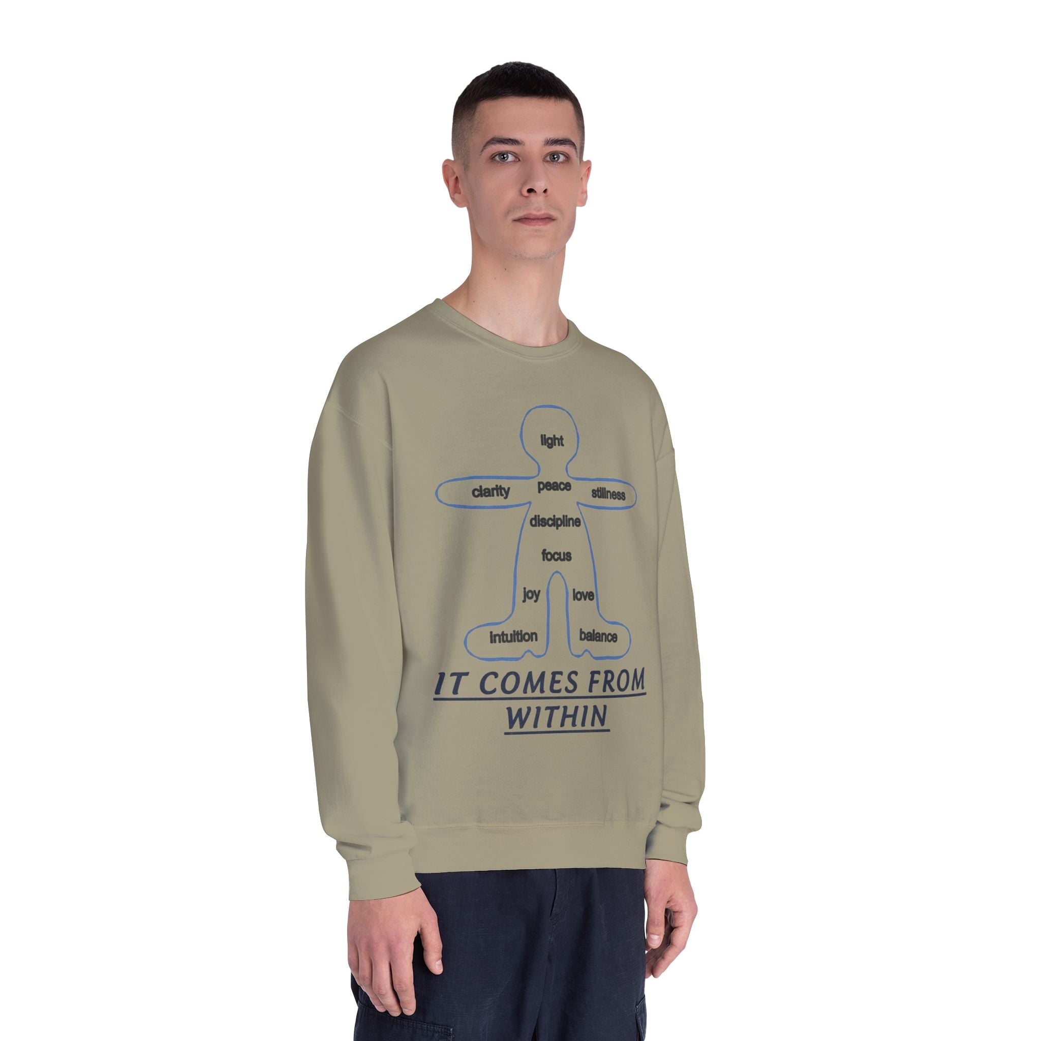 Crewneck Sweatshirt — "It Comes From Within" Mindfulness Diagram Printify