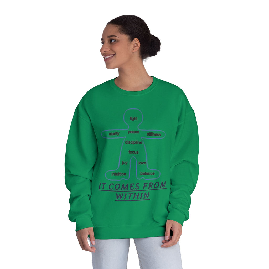 Crewneck Sweatshirt — "It Comes From Within" Mindfulness Diagram Printify