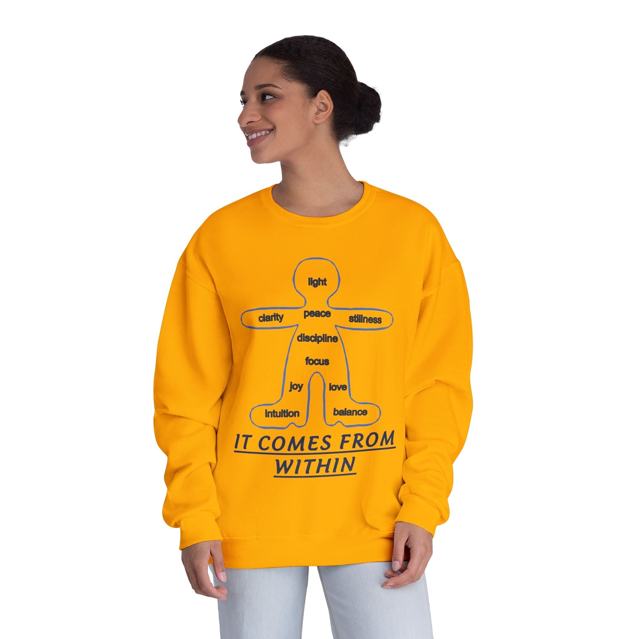 Crewneck Sweatshirt — "It Comes From Within" Mindfulness Diagram Printify
