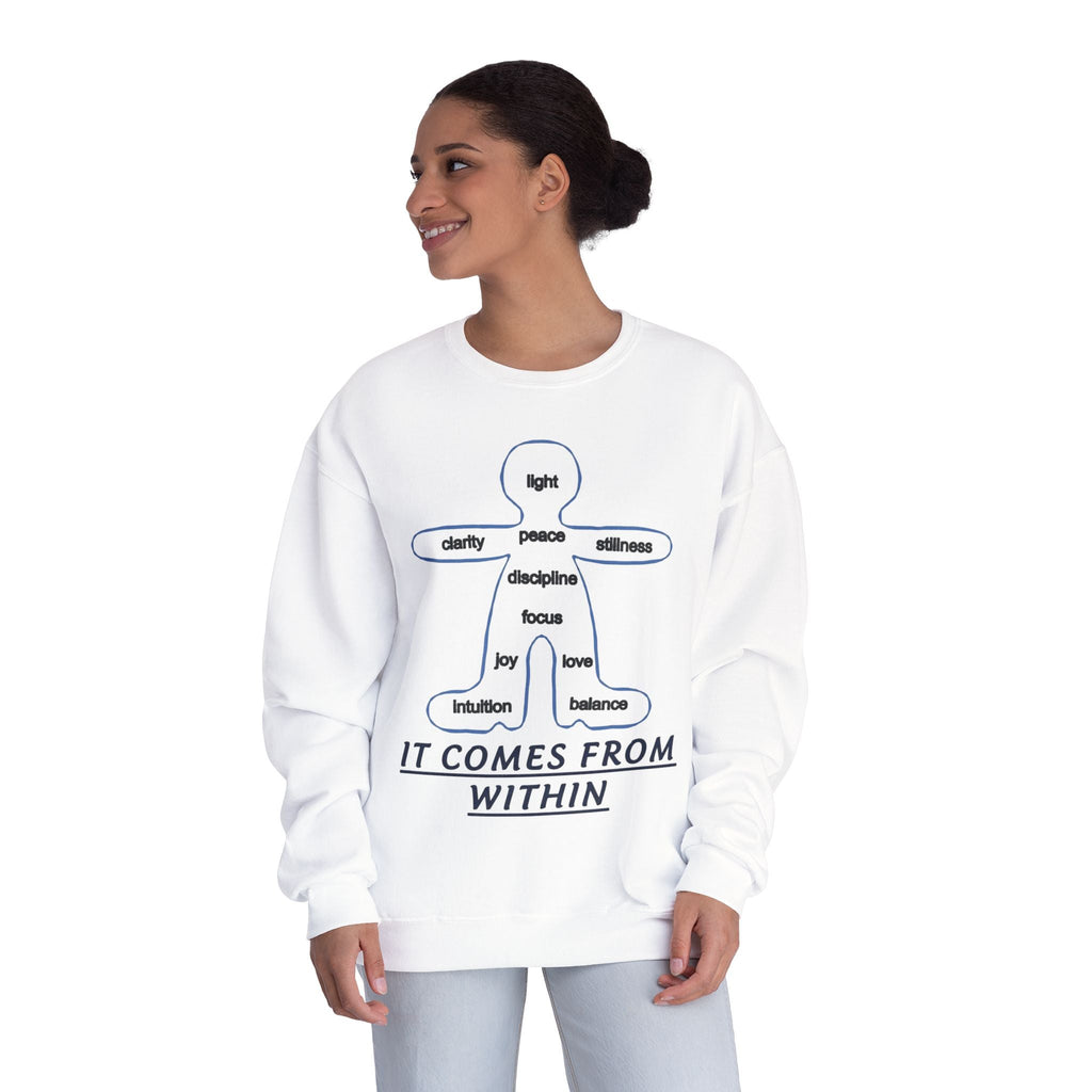 Crewneck Sweatshirt — "It Comes From Within" Mindfulness Diagram Printify