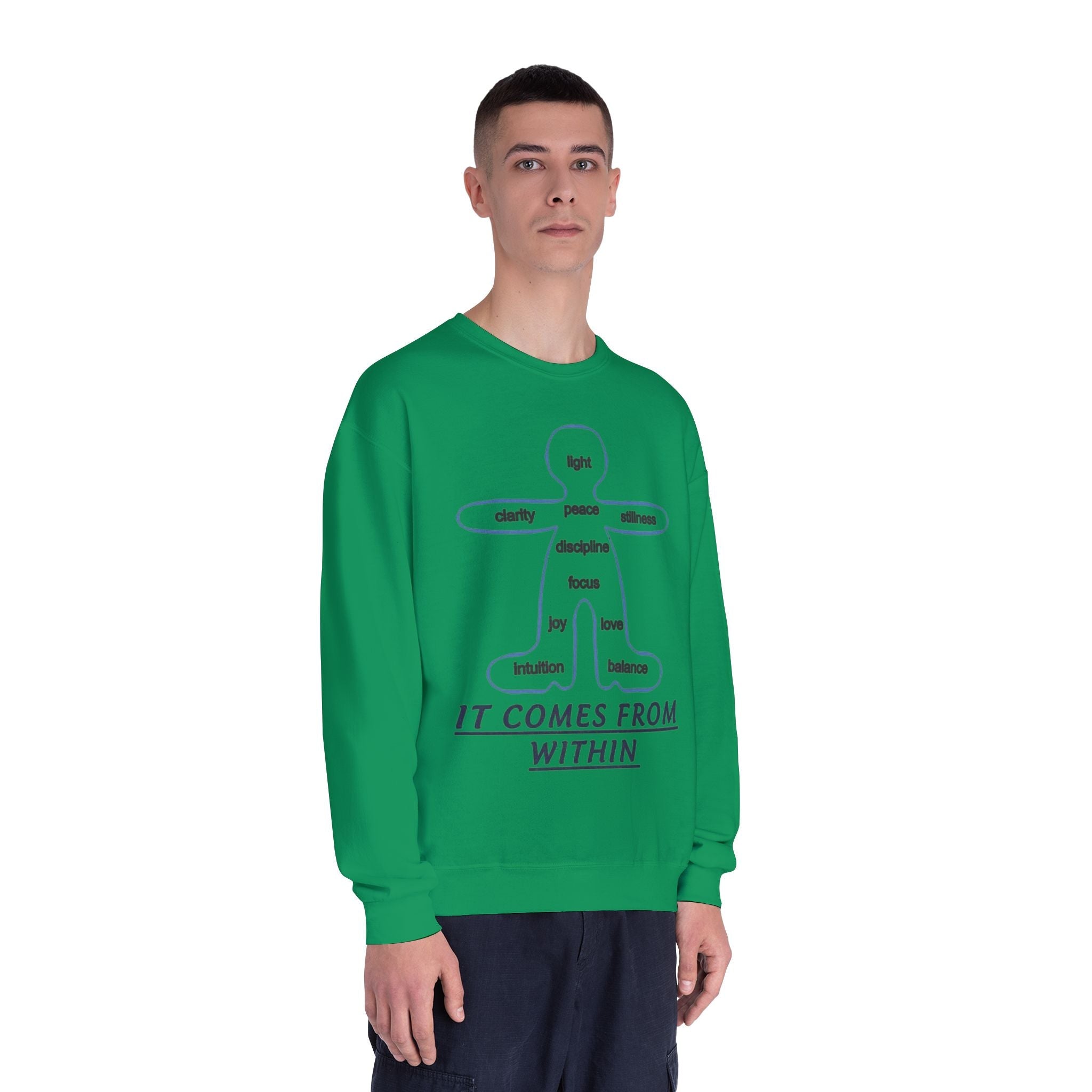 Crewneck Sweatshirt — "It Comes From Within" Mindfulness Diagram Printify