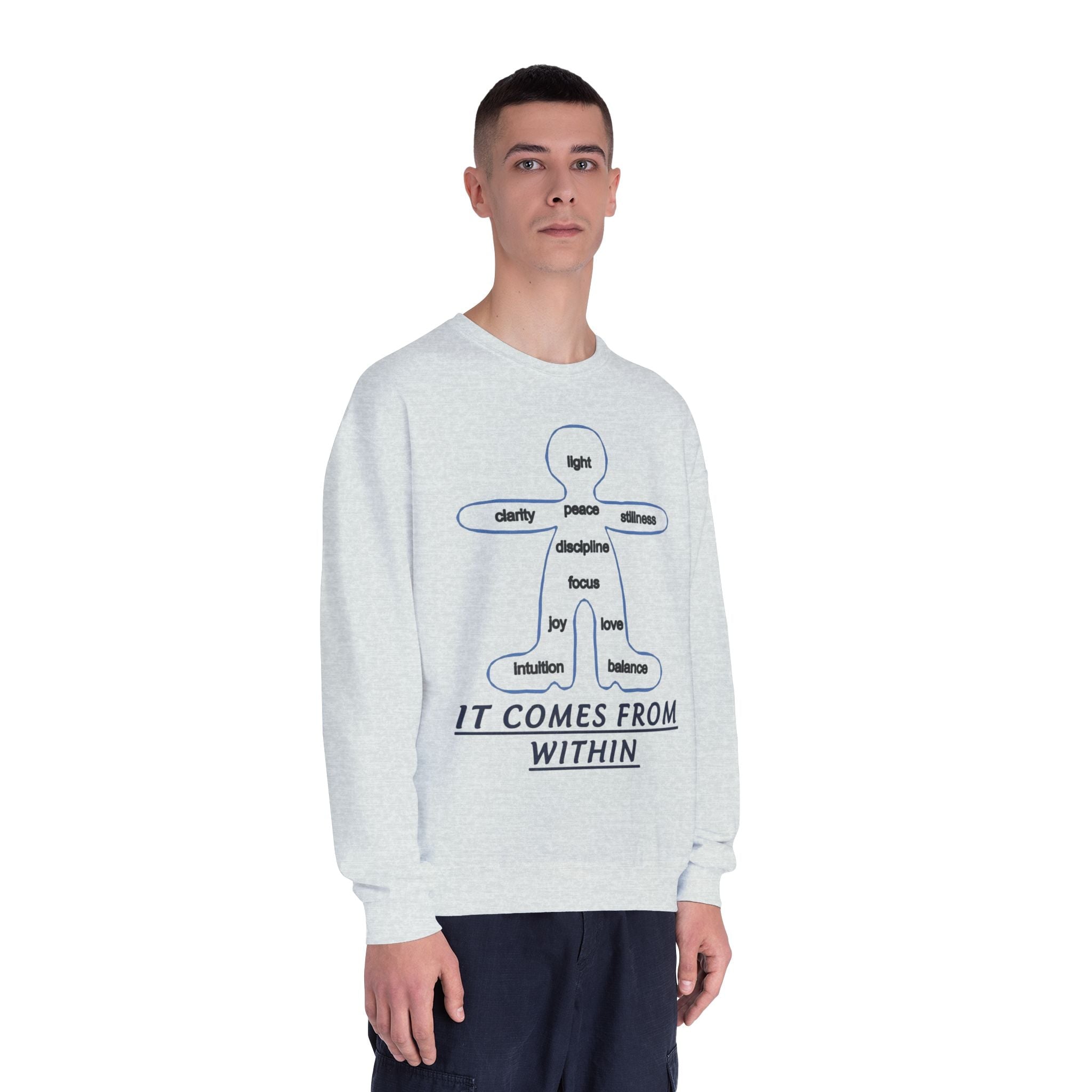 Crewneck Sweatshirt — "It Comes From Within" Mindfulness Diagram Printify