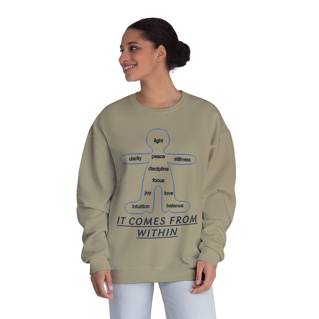 Crewneck Sweatshirt — "It Comes From Within" Mindfulness Diagram Printify