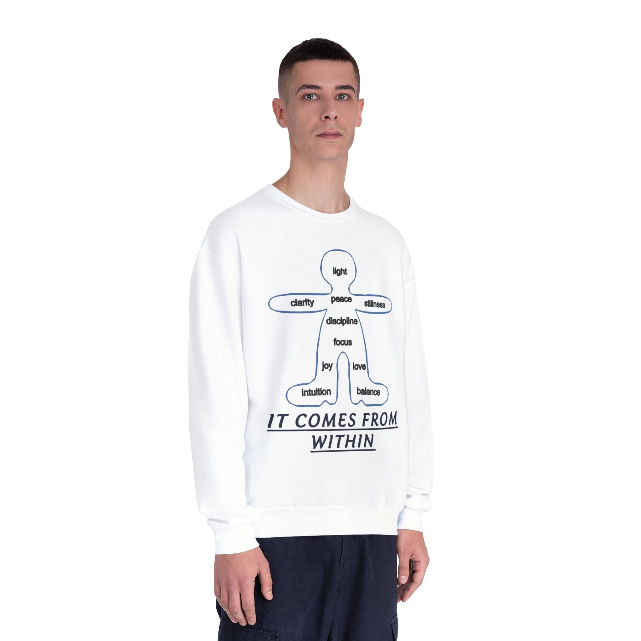 Crewneck Sweatshirt — "It Comes From Within" Mindfulness Diagram Printify