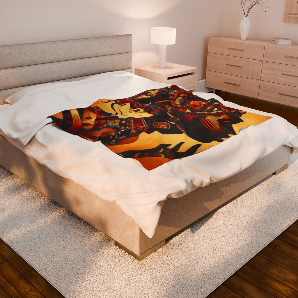 Cultural Essence Velveteen Plush Blanket - Cozy Afrocentric Throw for Home Decor Printify