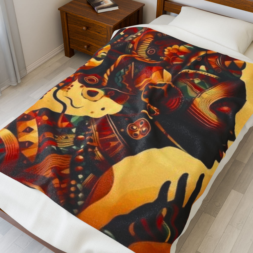 Cultural Essence Velveteen Plush Blanket - Cozy Afrocentric Throw for Home Decor Printify