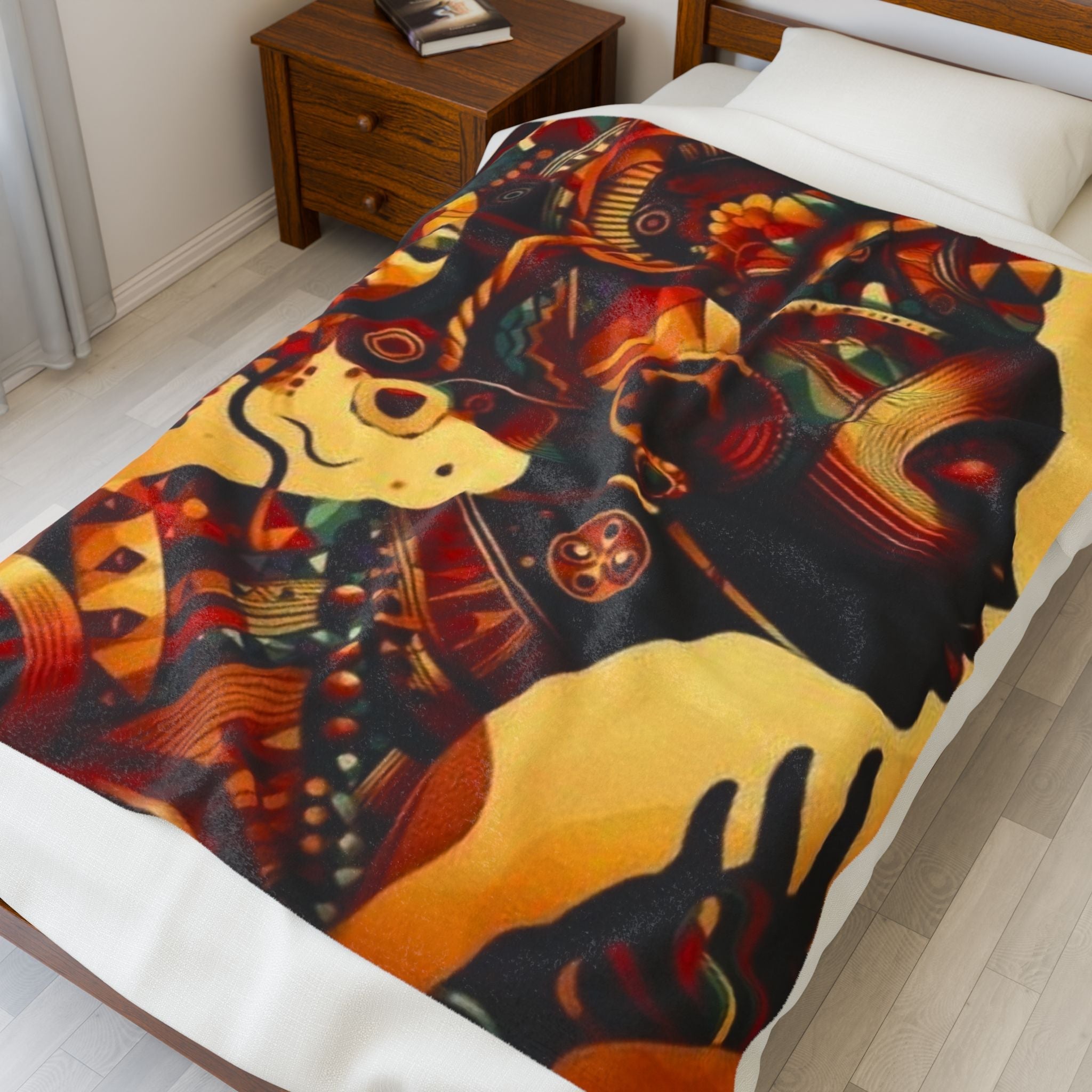 Cultural Essence Velveteen Plush Blanket - Cozy Afrocentric Throw for Home Decor Printify