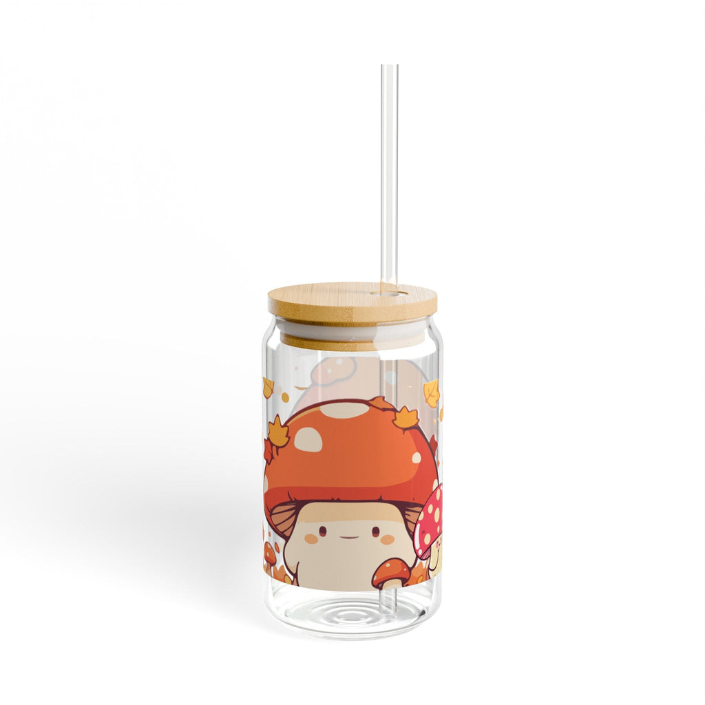 Cute Mushroom Sipper Glass, 16oz, Perfect for Eco-Friendly Gifts, Fall Decor, Kid-Friendly Drinkware, Cute Kitchen Accessory Printify