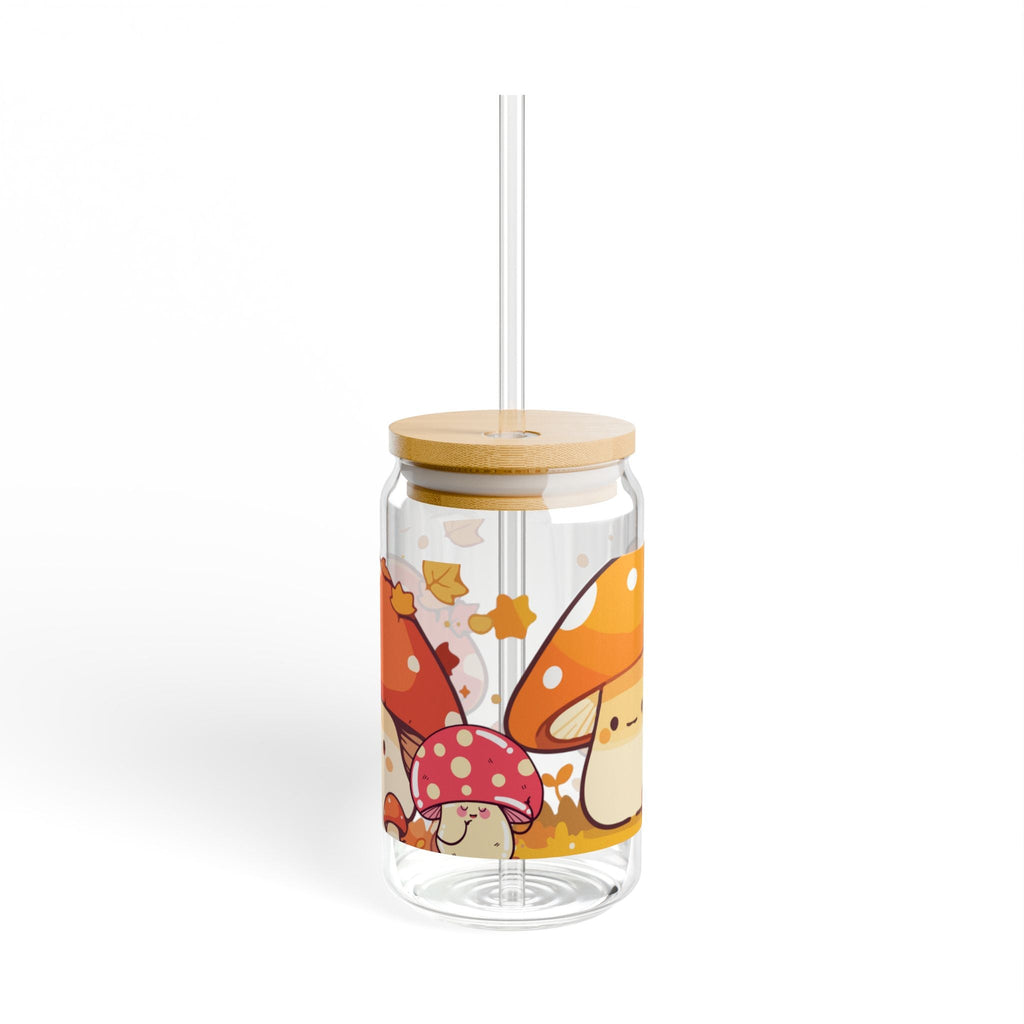Cute Mushroom Sipper Glass, 16oz, Perfect for Eco-Friendly Gifts, Fall Decor, Kid-Friendly Drinkware, Cute Kitchen Accessory Printify