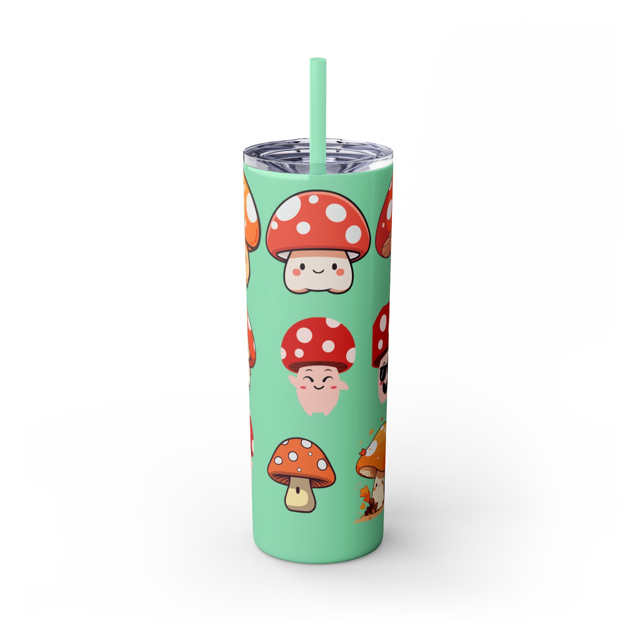 Cute Mushroom Skinny Tumbler with Straw, 20oz - Perfect for Kids and Adults, Eco-Friendly Drinkware, Summer Parties, Game Nights, Gifts for