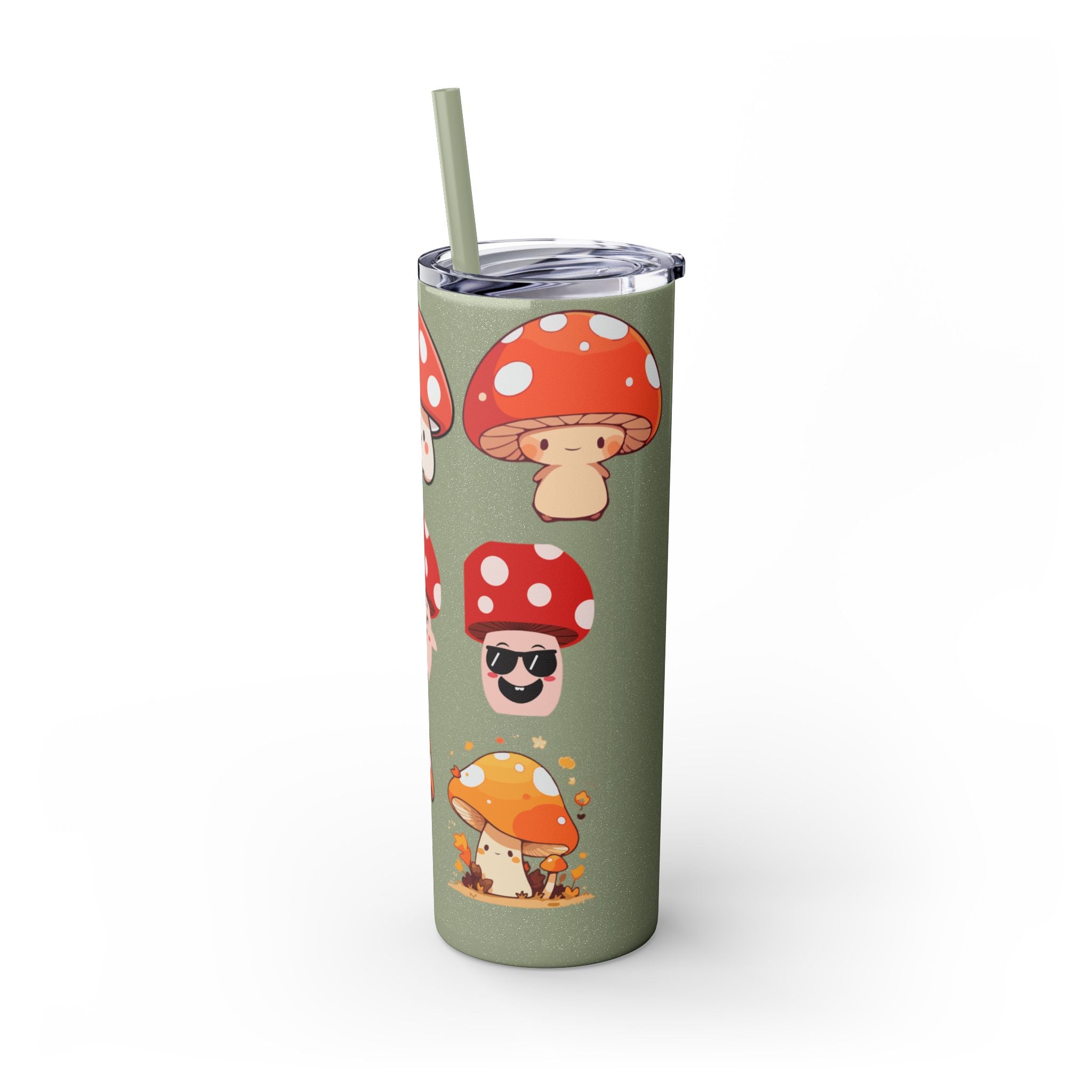 Cute Mushroom Skinny Tumbler with Straw, 20oz - Perfect for Kids and Adults, Eco-Friendly Drinkware, Summer Parties, Game Nights, Gifts for