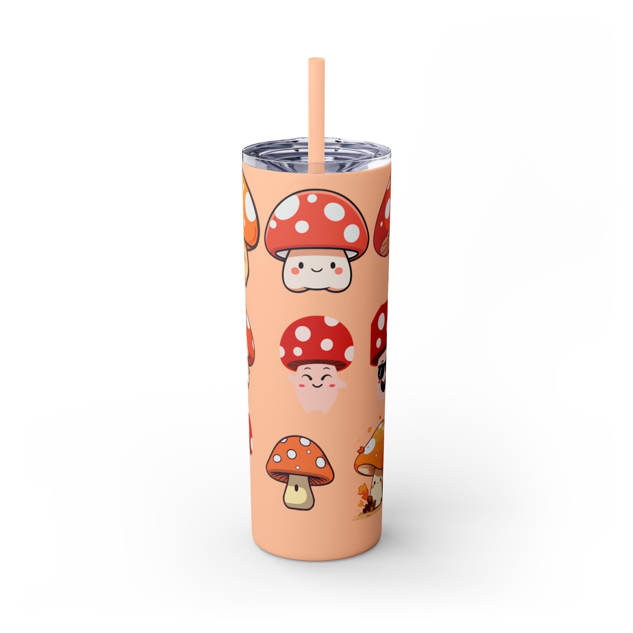 Cute Mushroom Skinny Tumbler with Straw, 20oz - Perfect for Kids and Adults, Eco-Friendly Drinkware, Summer Parties, Game Nights, Gifts for