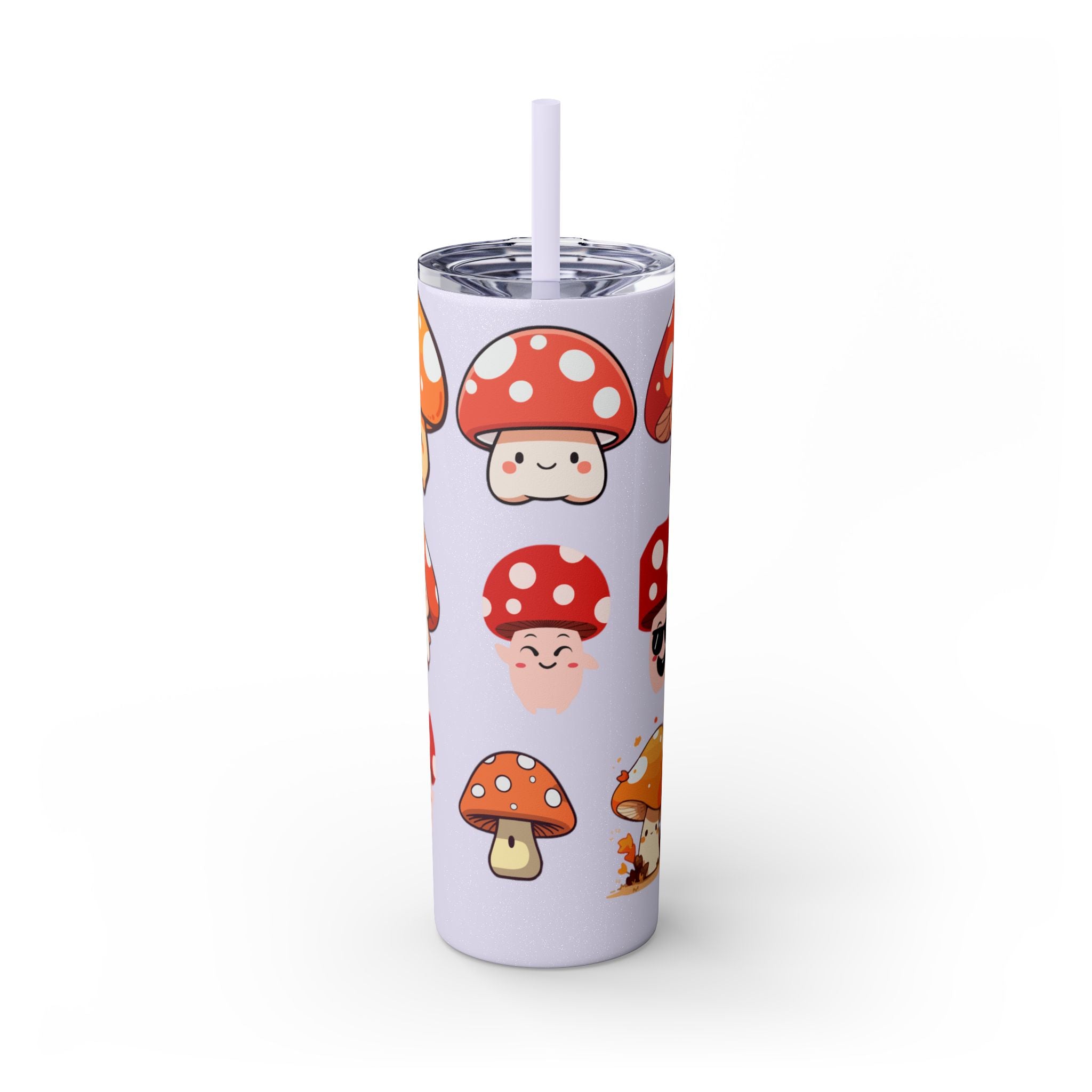 Cute Mushroom Skinny Tumbler with Straw, 20oz - Perfect for Kids and Adults, Eco-Friendly Drinkware, Summer Parties, Game Nights, Gifts for