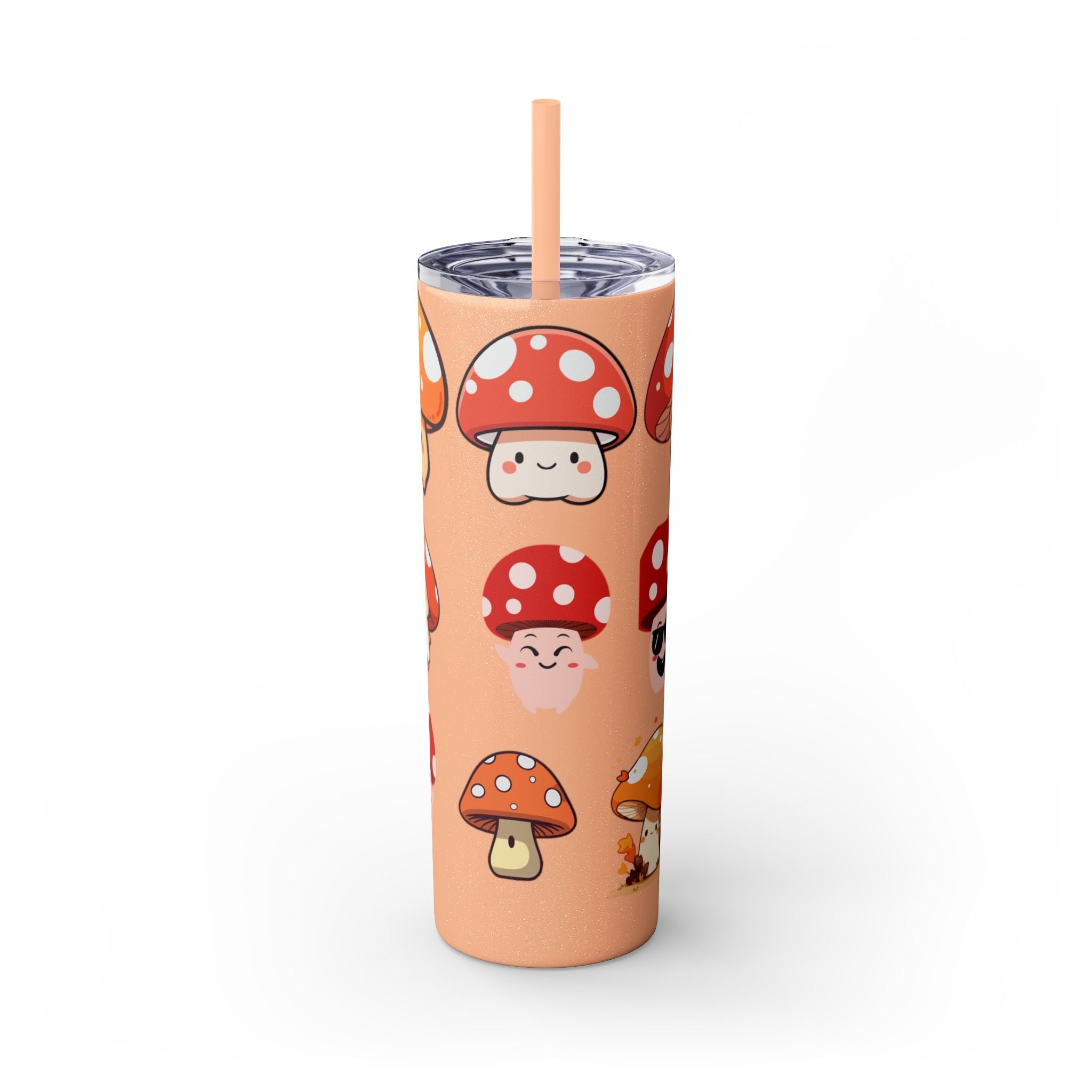 Cute Mushroom Skinny Tumbler with Straw, 20oz - Perfect for Kids and Adults, Eco-Friendly Drinkware, Summer Parties, Game Nights, Gifts for