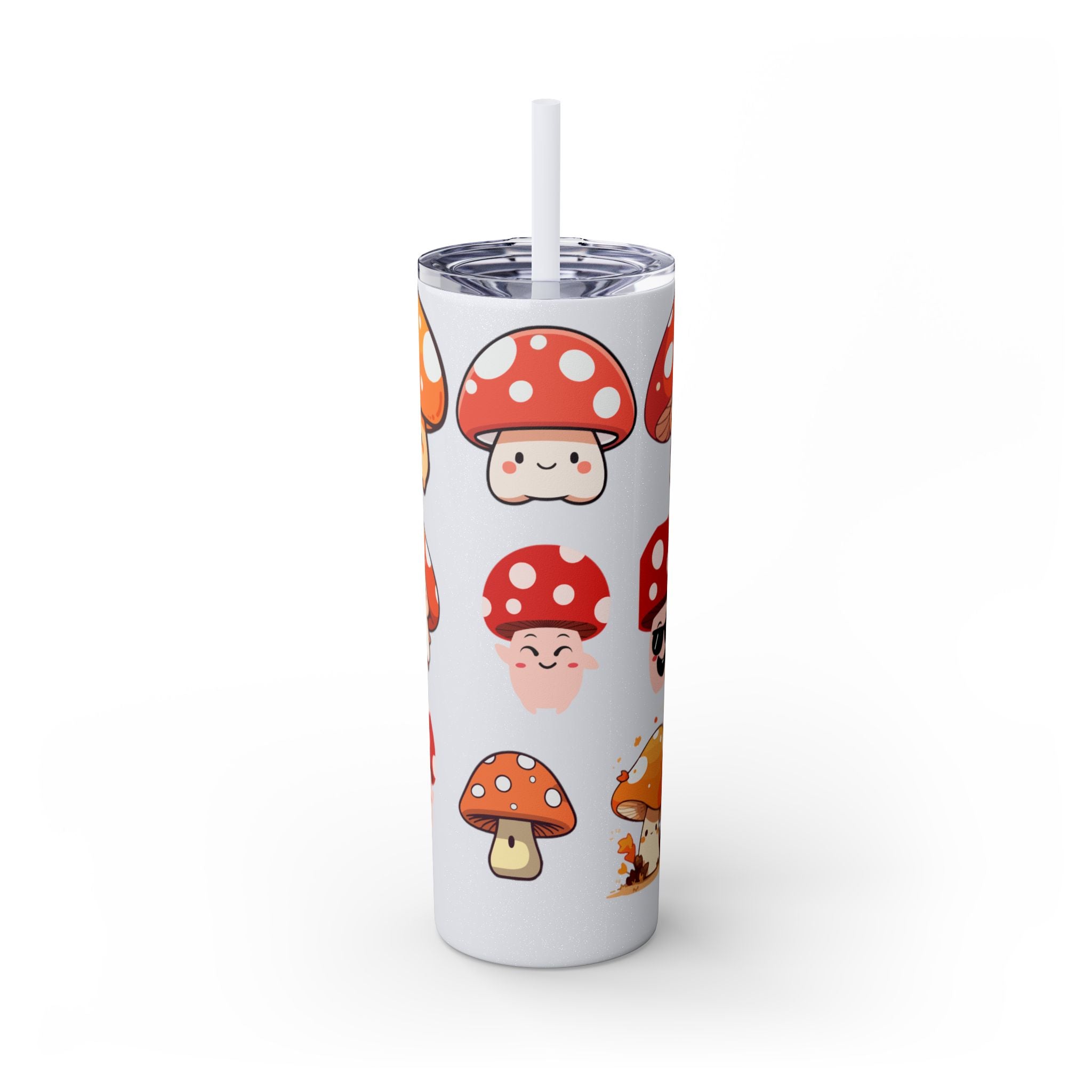 Cute Mushroom Skinny Tumbler with Straw, 20oz - Perfect for Kids and Adults, Eco-Friendly Drinkware, Summer Parties, Game Nights, Gifts for
