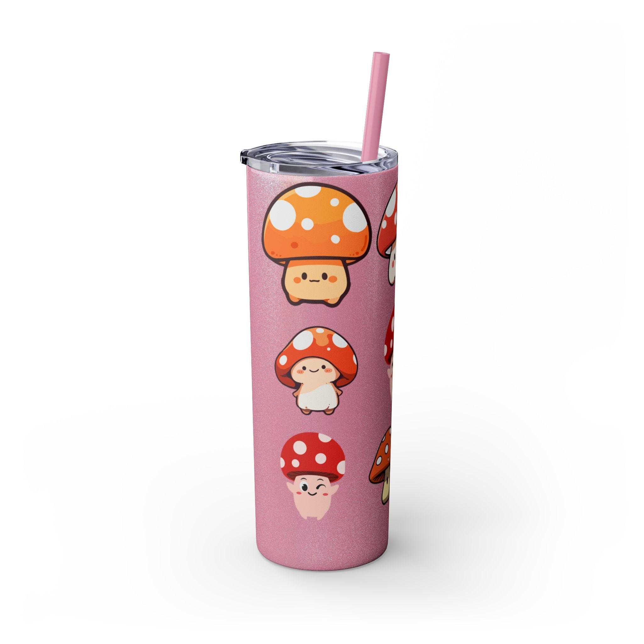 Cute Mushroom Skinny Tumbler with Straw, 20oz - Perfect for Kids and Adults, Eco-Friendly Drinkware, Summer Parties, Game Nights, Gifts for