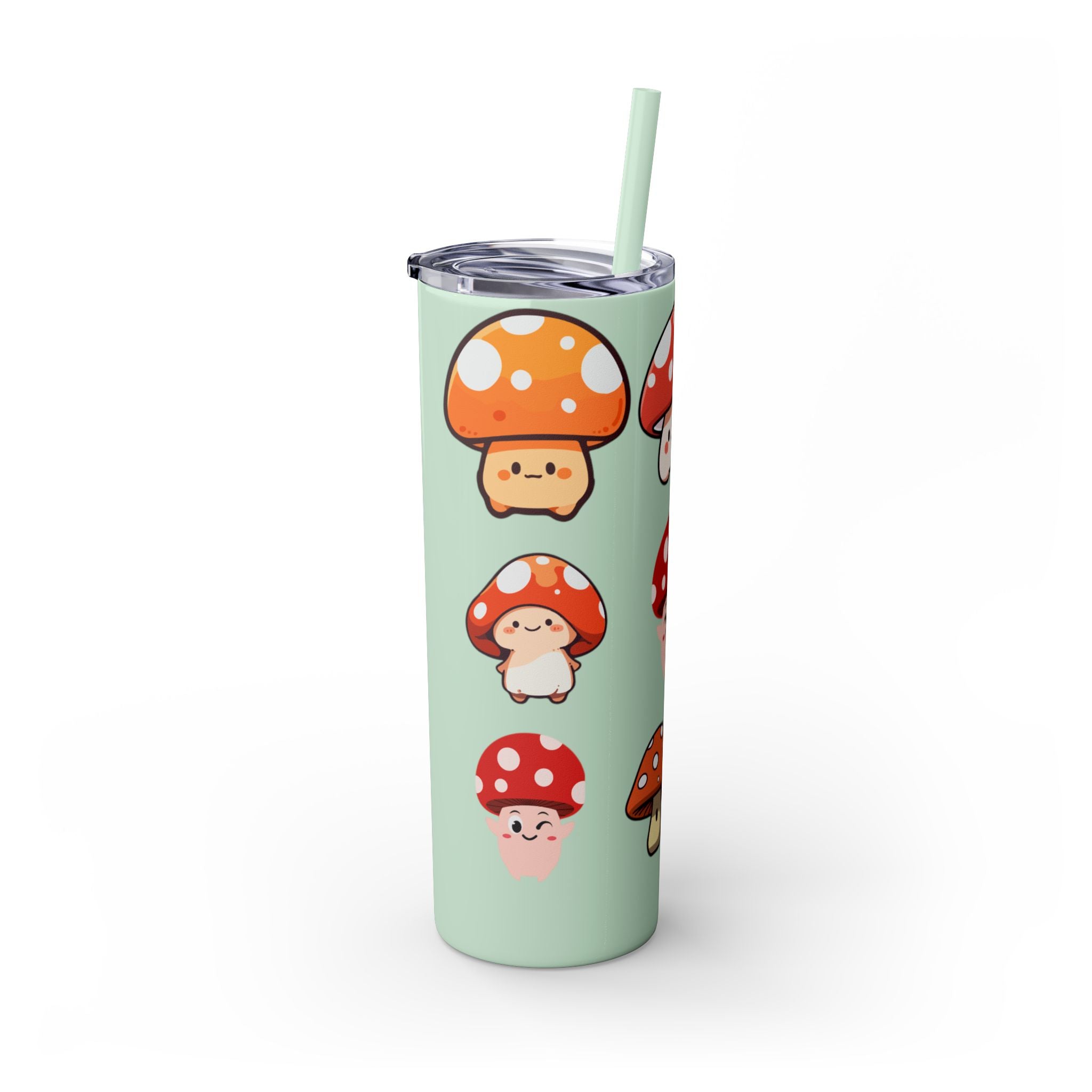 Cute Mushroom Skinny Tumbler with Straw, 20oz - Perfect for Kids and Adults, Eco-Friendly Drinkware, Summer Parties, Game Nights, Gifts for