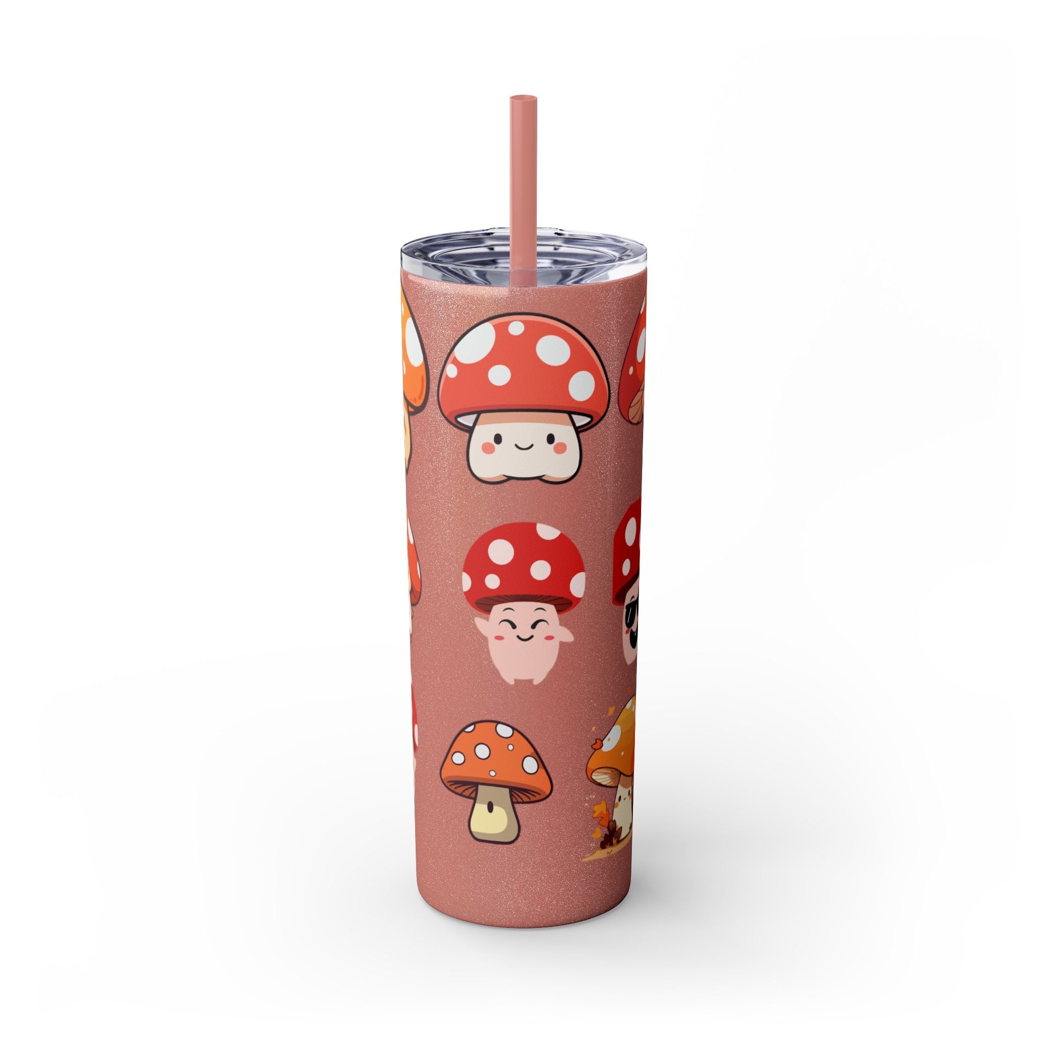 Cute Mushroom Skinny Tumbler with Straw, 20oz - Perfect for Kids and Adults, Eco-Friendly Drinkware, Summer Parties, Game Nights, Gifts for