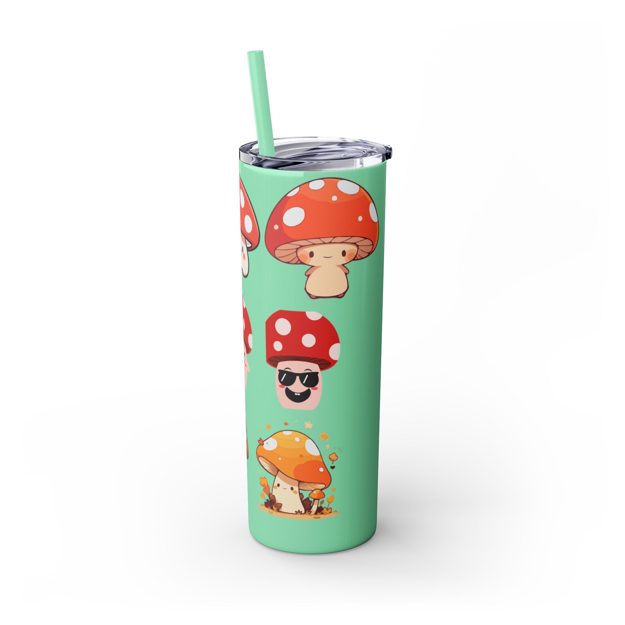 Cute Mushroom Skinny Tumbler with Straw, 20oz - Perfect for Kids and Adults, Eco-Friendly Drinkware, Summer Parties, Game Nights, Gifts for