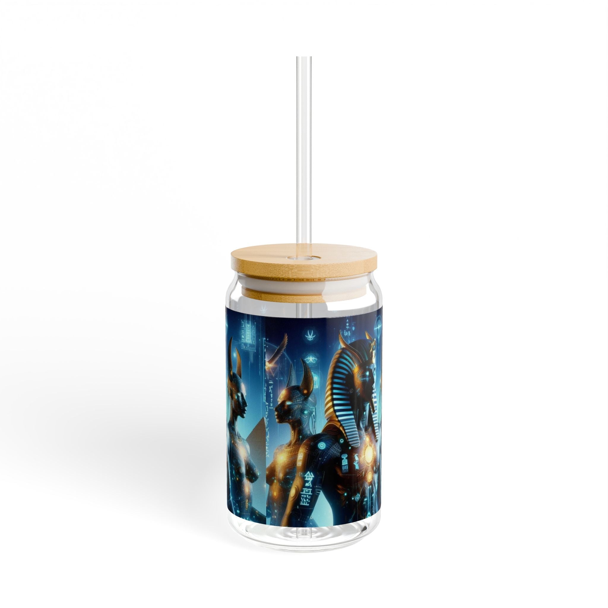 Egyptian Mythology Sipper Glass, 16oz - Perfect for Home Decor, Gifts, Parties, Travel, Egyptian Theme Printify