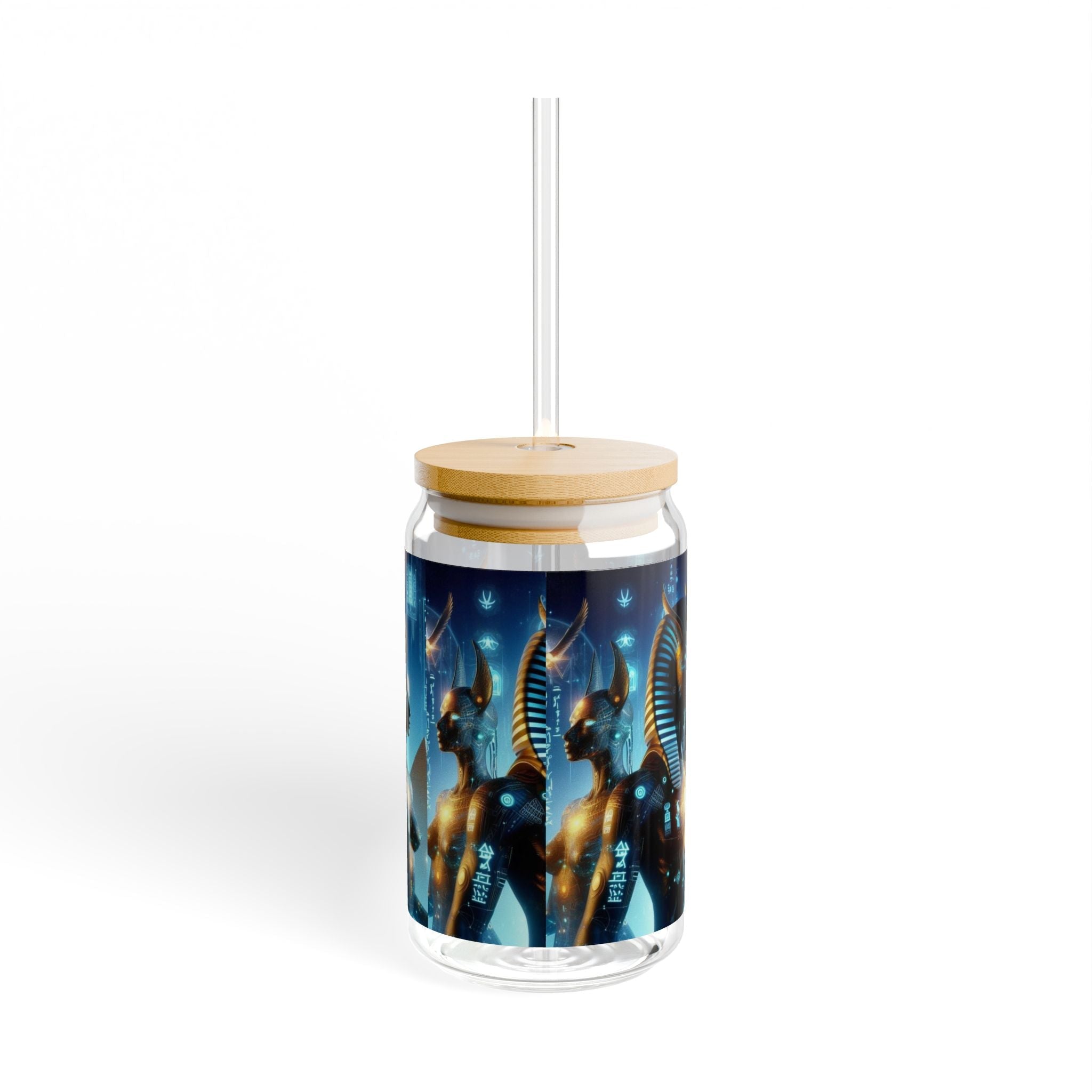 Egyptian Mythology Sipper Glass, 16oz - Perfect for Home Decor, Gifts, Parties, Travel, Egyptian Theme Printify