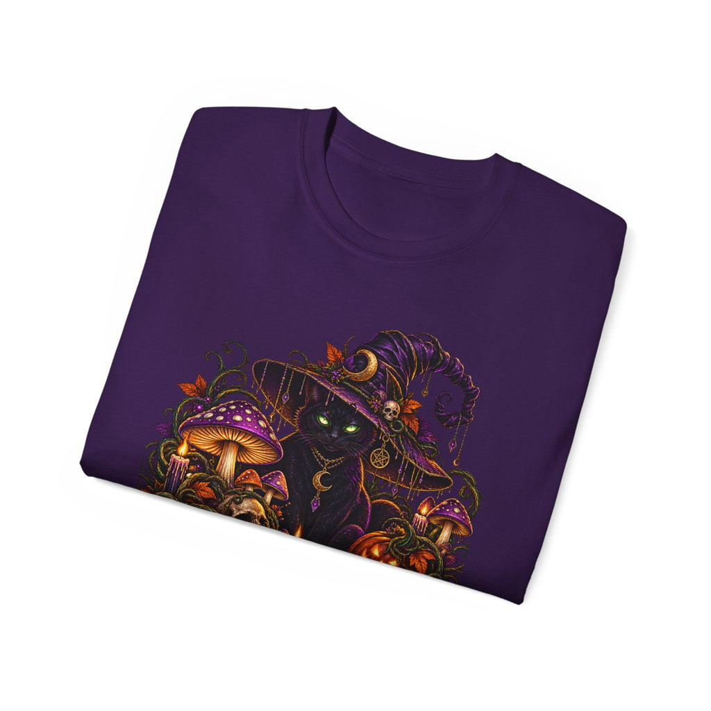 Nightshade Harvest Witch Cat Tee – Mushroom Halloween Streetwear