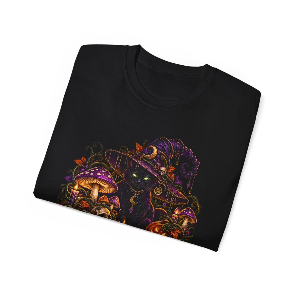 Nightshade Harvest Witch Cat Tee – Mushroom Halloween Streetwear