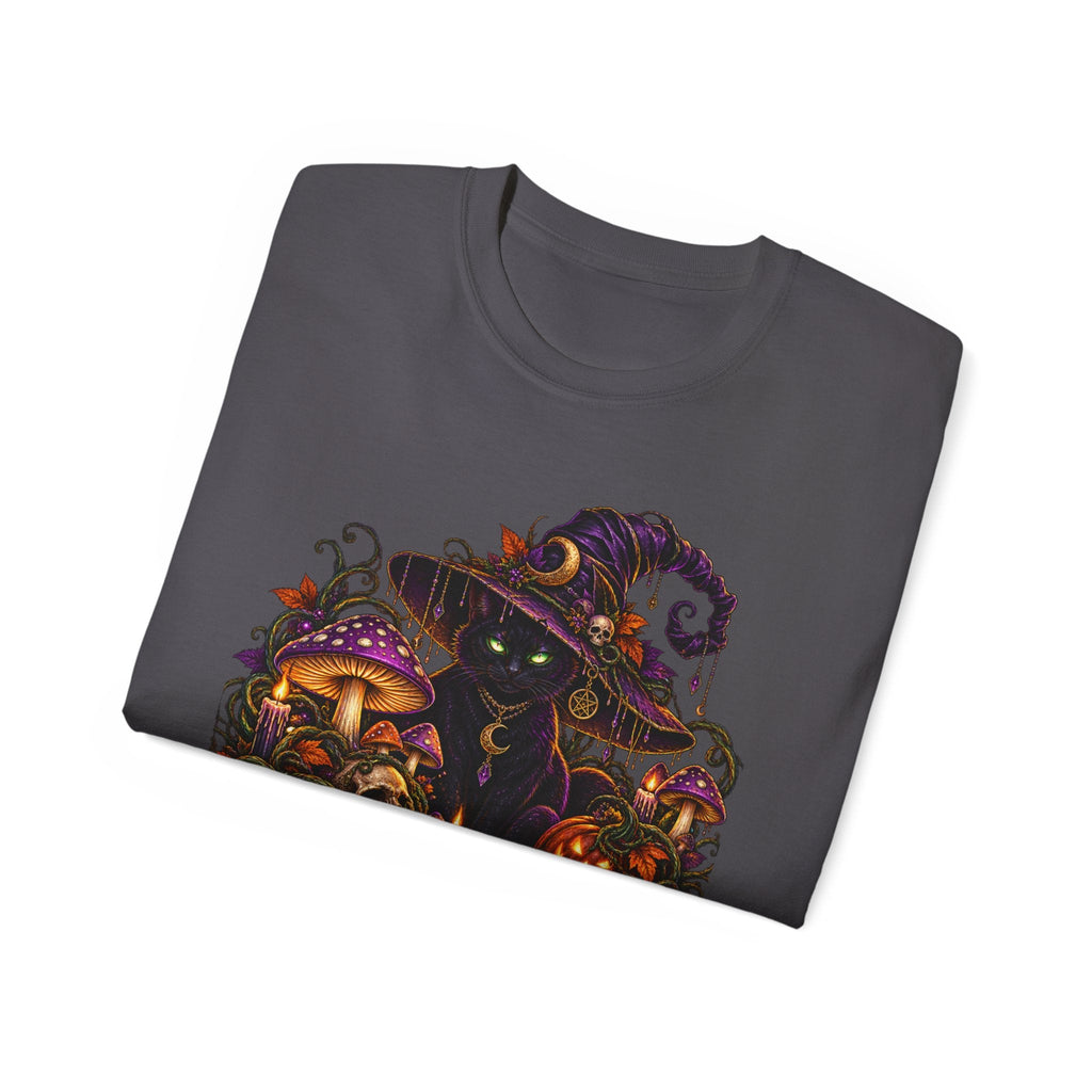 Nightshade Harvest Witch Cat Tee – Mushroom Halloween Streetwear