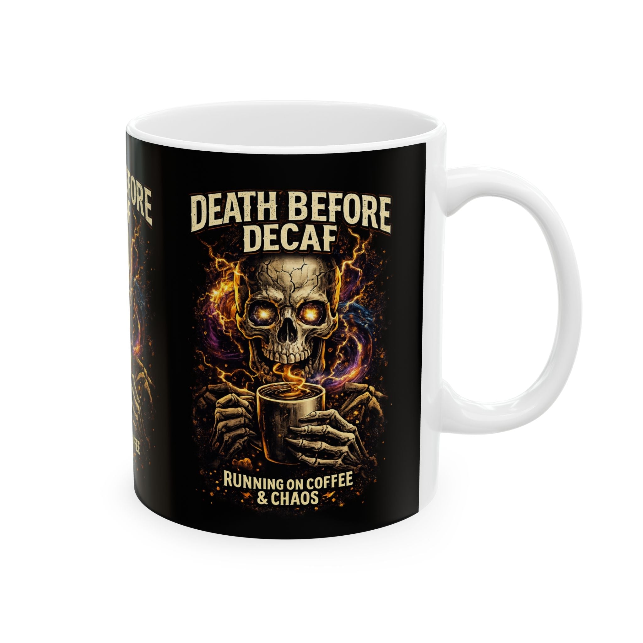 Death Before Decaf Skull Coffee Mug – Funny Gothic 11oz/15oz Ceramic Gift Printify
