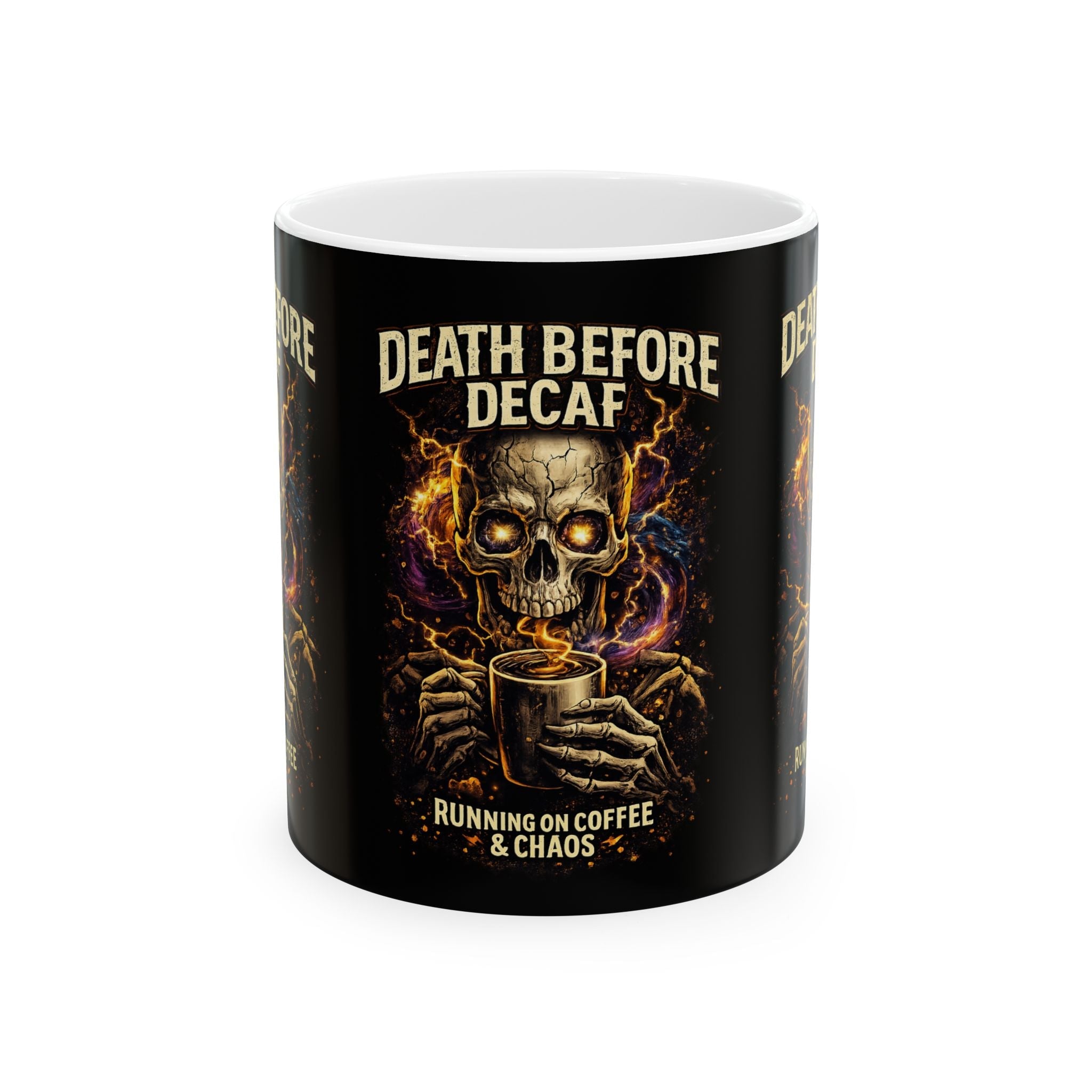 Death Before Decaf Skull Coffee Mug – Funny Gothic 11oz/15oz Ceramic Gift Printify