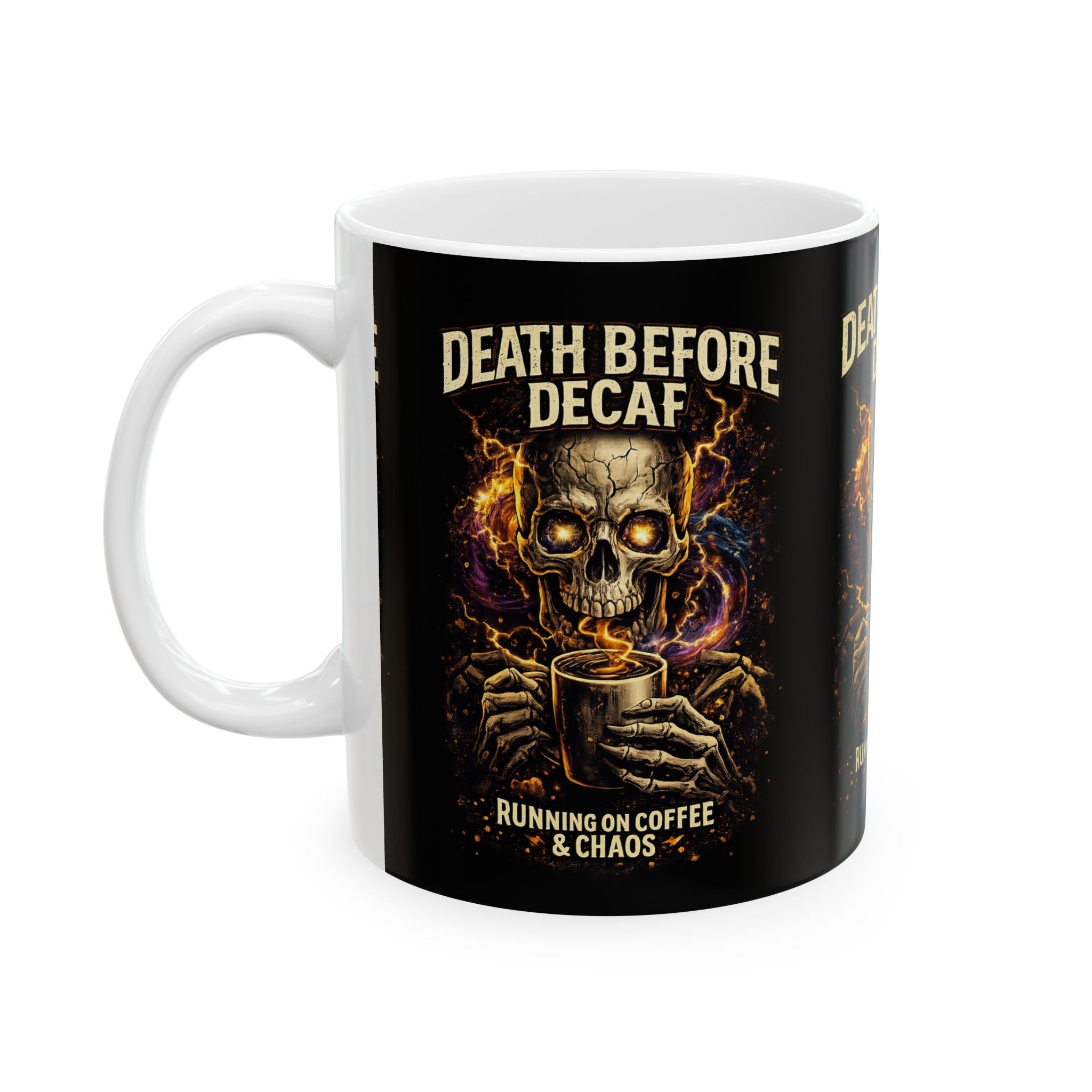 Death Before Decaf Skull Coffee Mug – Funny Gothic 11oz/15oz Ceramic Gift Printify
