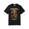 Death Before Decaf T-Shirt — Skull Coffee Graphic Tee (Running on Coffee & Chaos) Printify