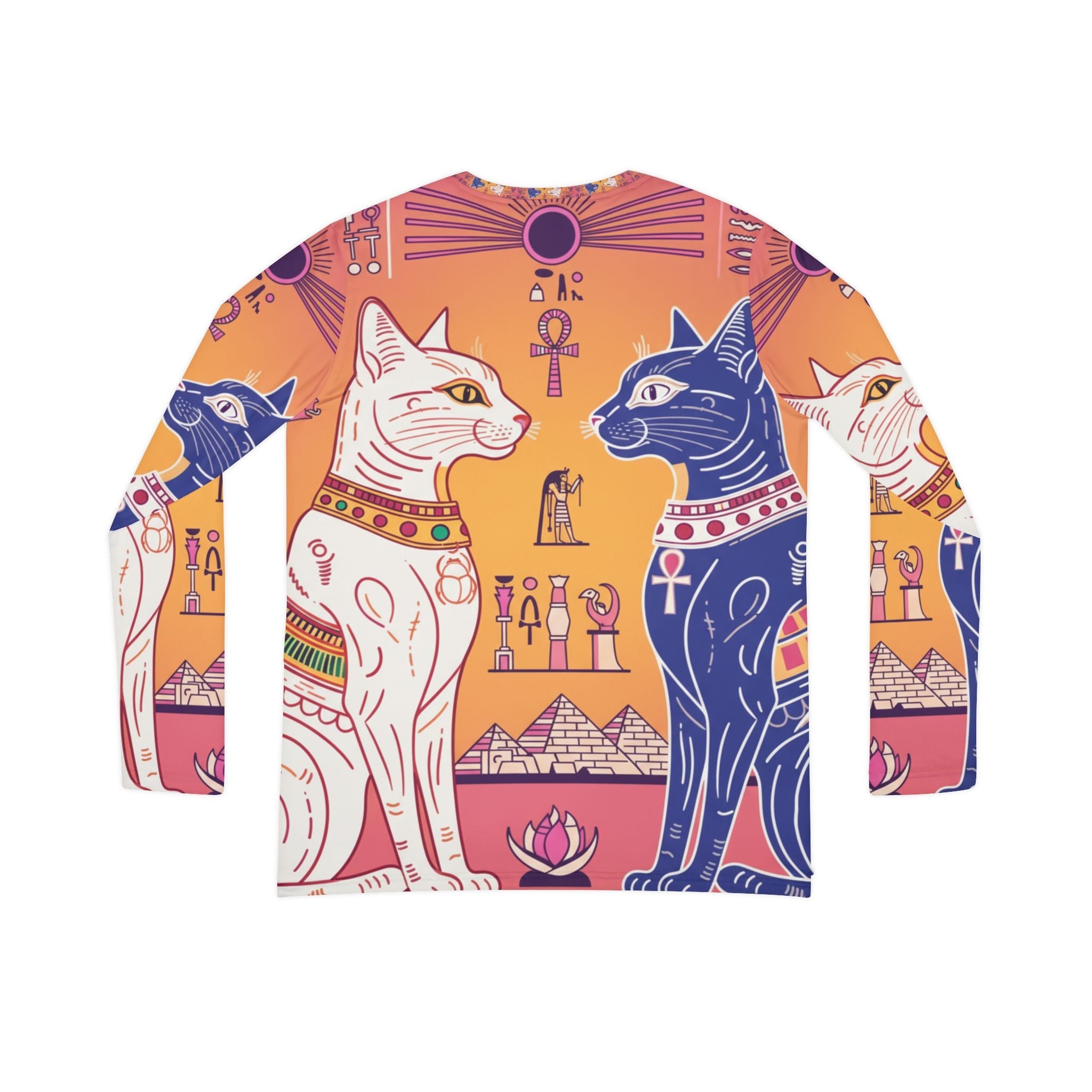 Egyptian Cat Print Long Sleeve V-Neck Shirt, Perfect for Cat Lovers, Unique Gift for Her, Festival Fashion, Cozy Casual Wear