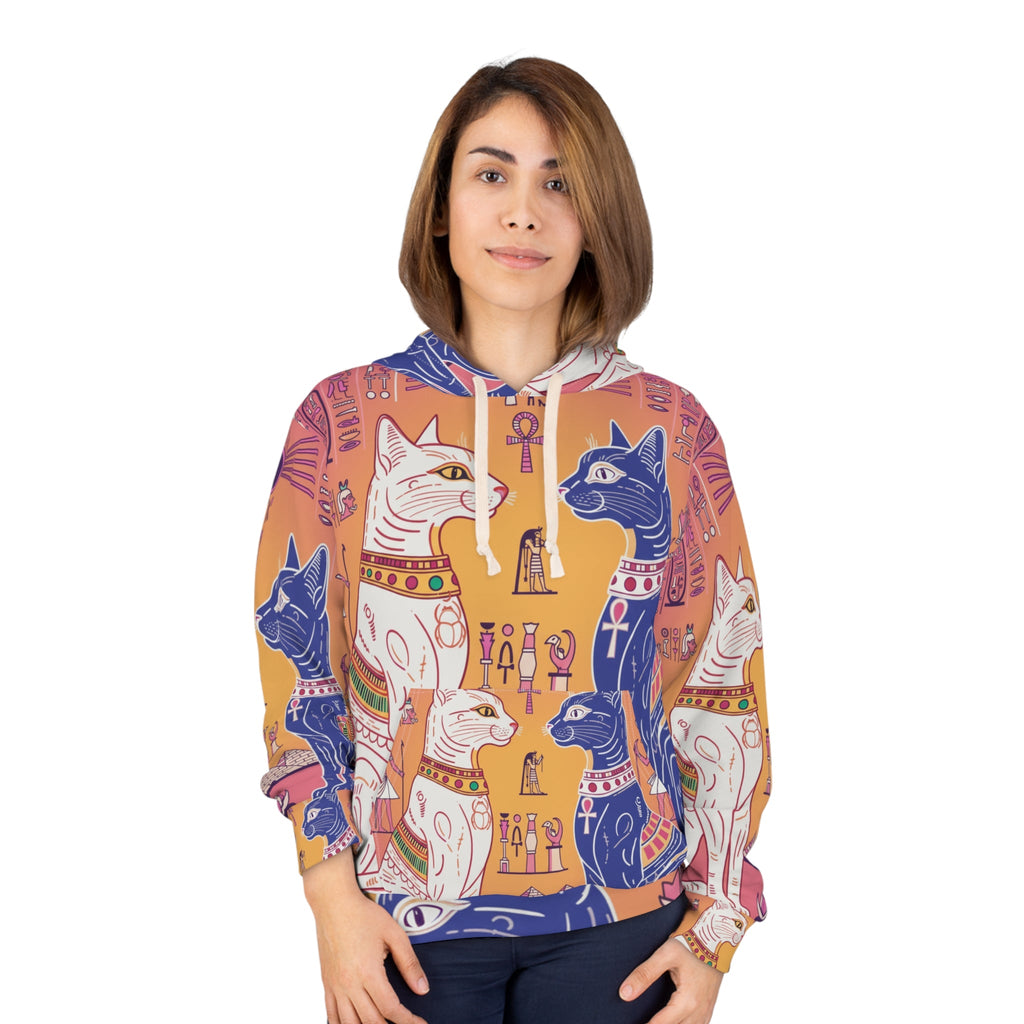 Egyptian Cat Pullover Hoodie — Cute Black & Tabby Feline Design Printify