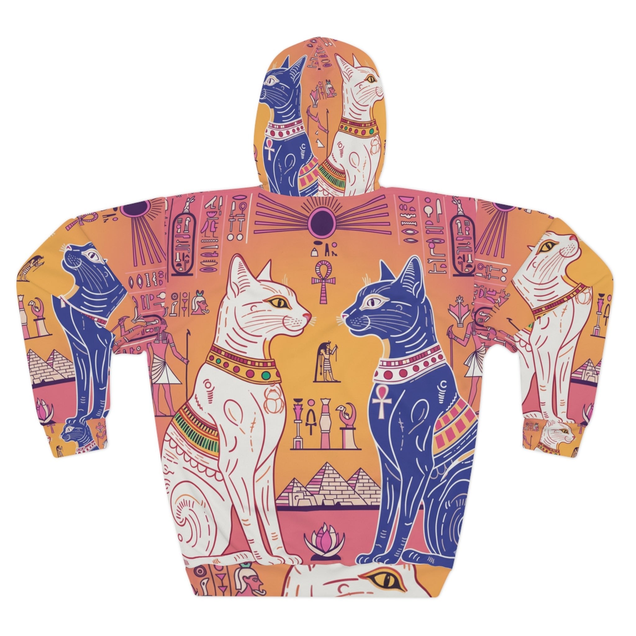 Egyptian Cat Pullover Hoodie — Cute Black & Tabby Feline Design Printify