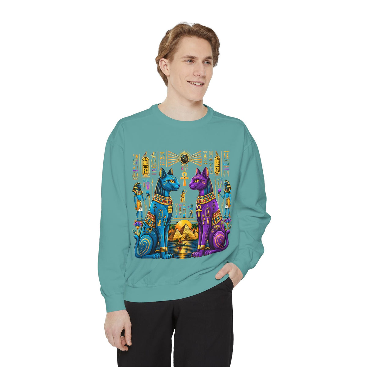 Egyptian Cat Sweatshirt — Colorful Bastet Graphic Pullover