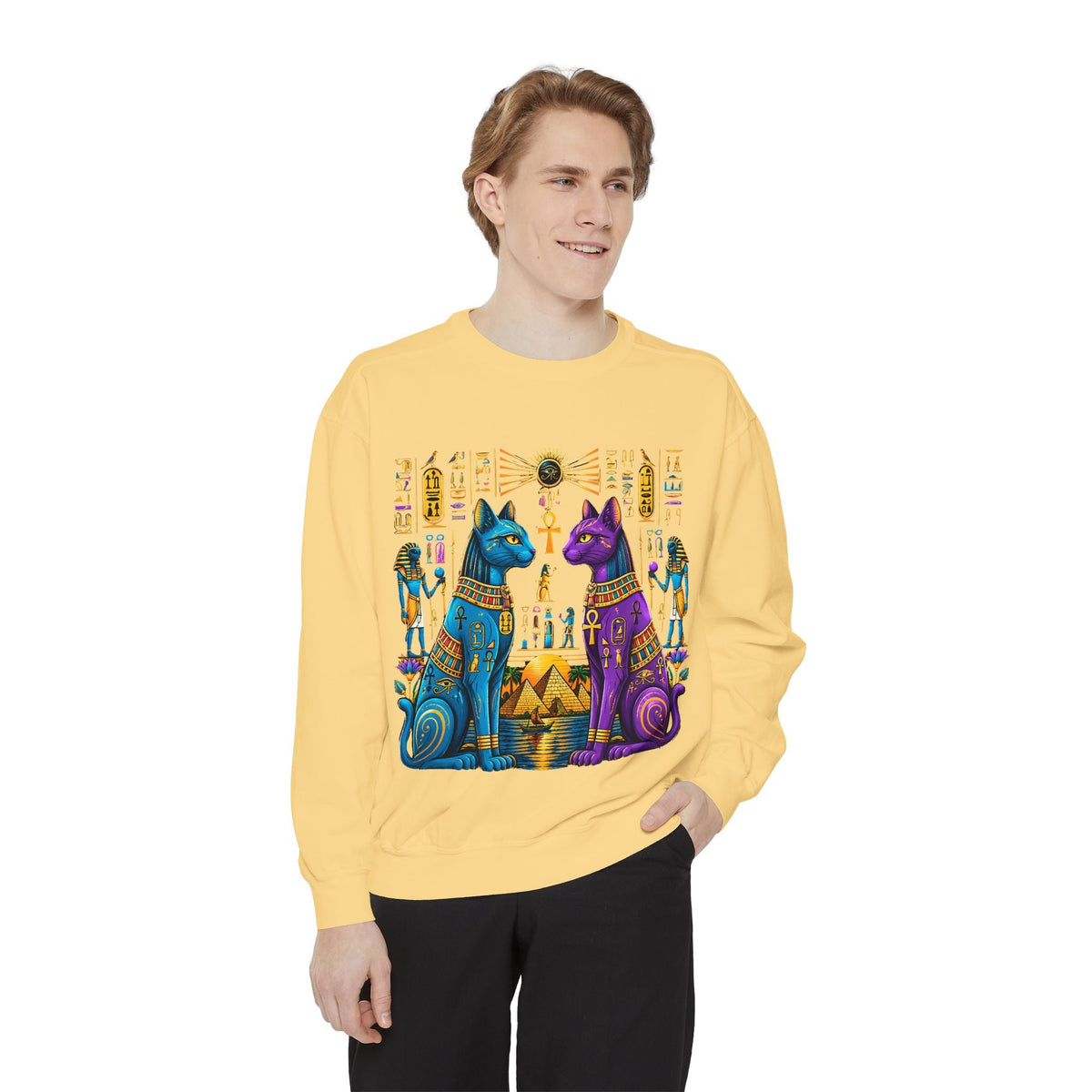 Egyptian Cat Sweatshirt — Colorful Bastet Graphic Pullover