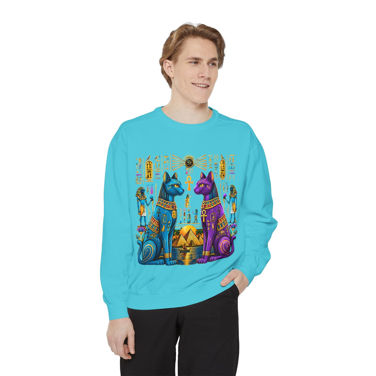 Egyptian Cat Sweatshirt — Colorful Bastet Graphic Pullover