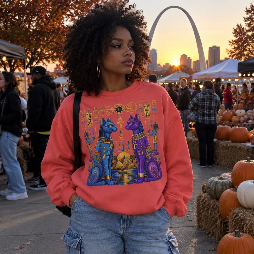 Egyptian Cat Sweatshirt — Colorful Bastet Graphic Pullover