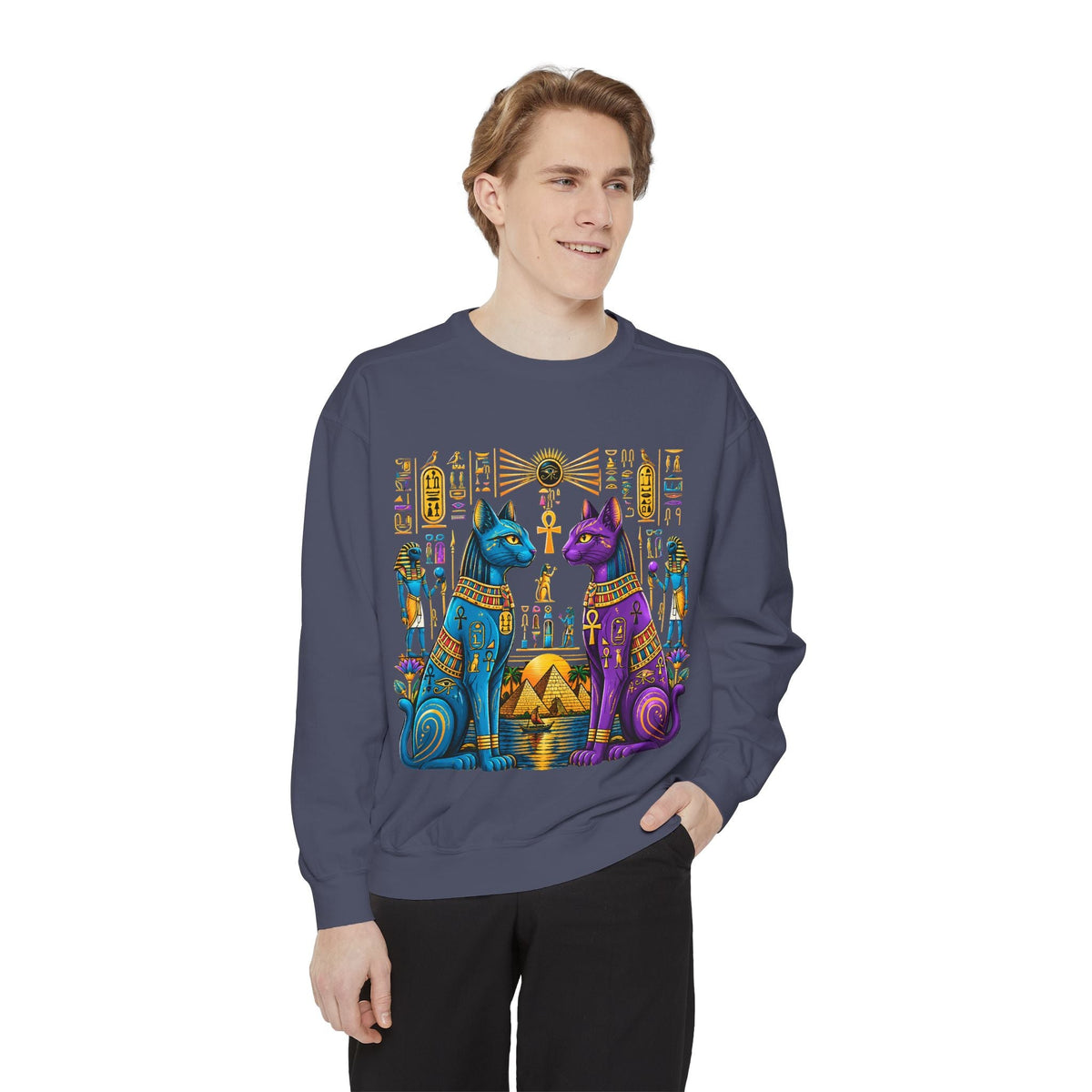 Egyptian Cat Sweatshirt — Colorful Bastet Graphic Pullover