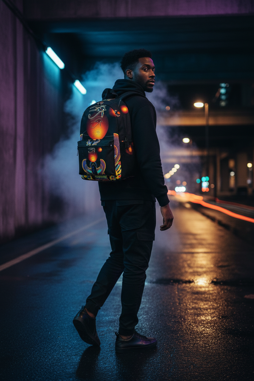 Egyptian Cosmic Backpack — Moody Streetwear Lifestyle