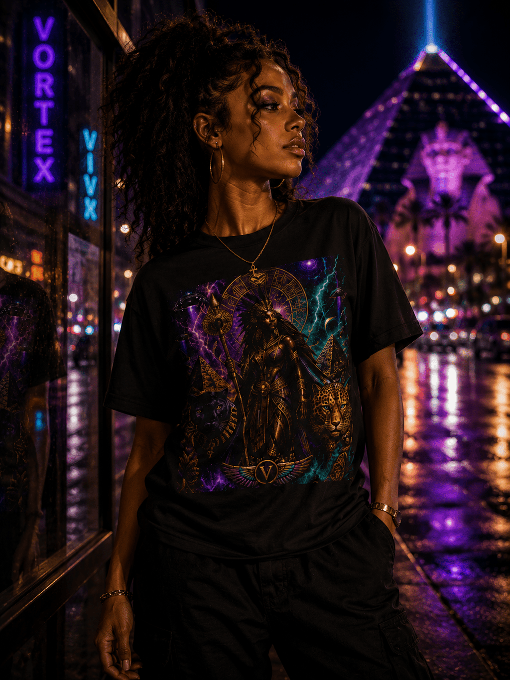 Egyptian Cosmic Queen — Panther & Leopard Guardian Tee