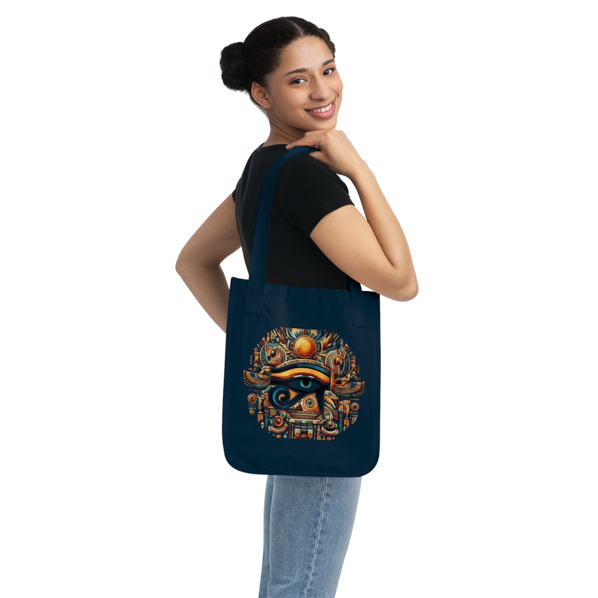 Egyptian Eye Organic Canvas Tote Bag - Boho Shopping Bag, Eco-Friendly Gift, Travel Tote, Beach Bag, Reusable Grocery Bag Printify