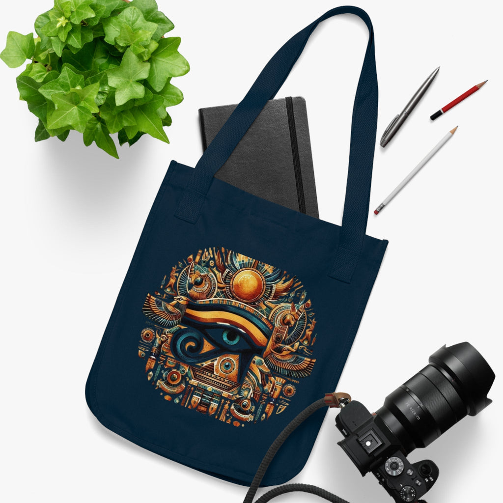 Egyptian Eye Organic Canvas Tote Bag - Boho Shopping Bag, Eco-Friendly Gift, Travel Tote, Beach Bag, Reusable Grocery Bag Printify