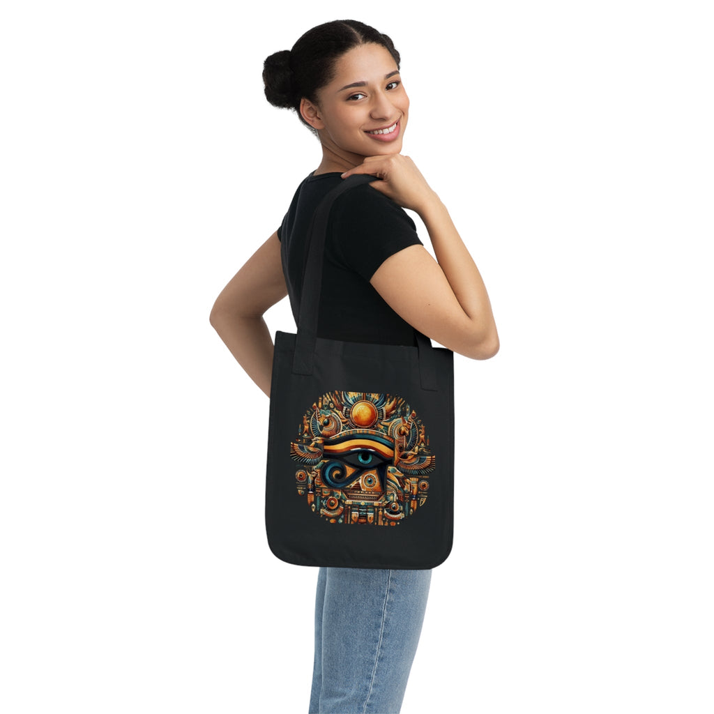 Egyptian Eye Organic Canvas Tote Bag - Boho Shopping Bag, Eco-Friendly Gift, Travel Tote, Beach Bag, Reusable Grocery Bag Printify