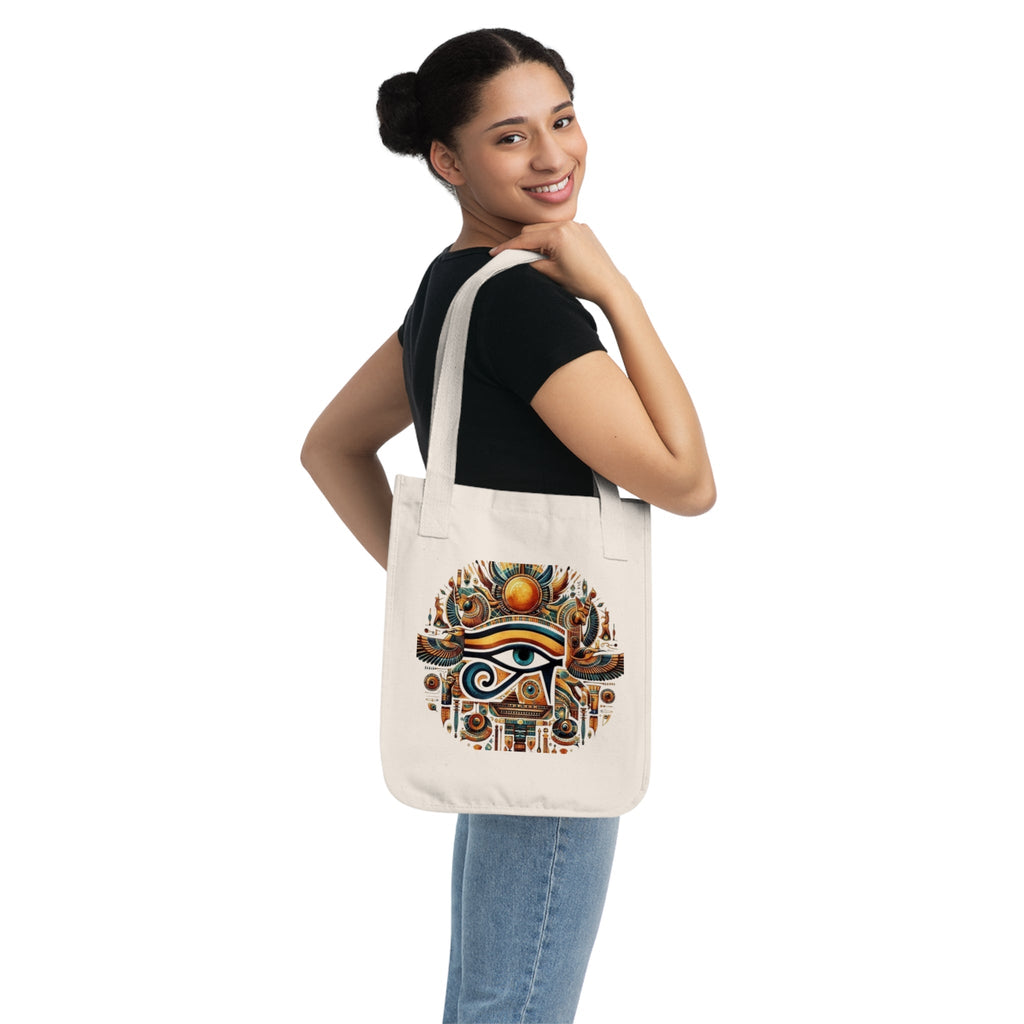 Egyptian Eye Organic Canvas Tote Bag - Boho Shopping Bag, Eco-Friendly Gift, Travel Tote, Beach Bag, Reusable Grocery Bag Printify