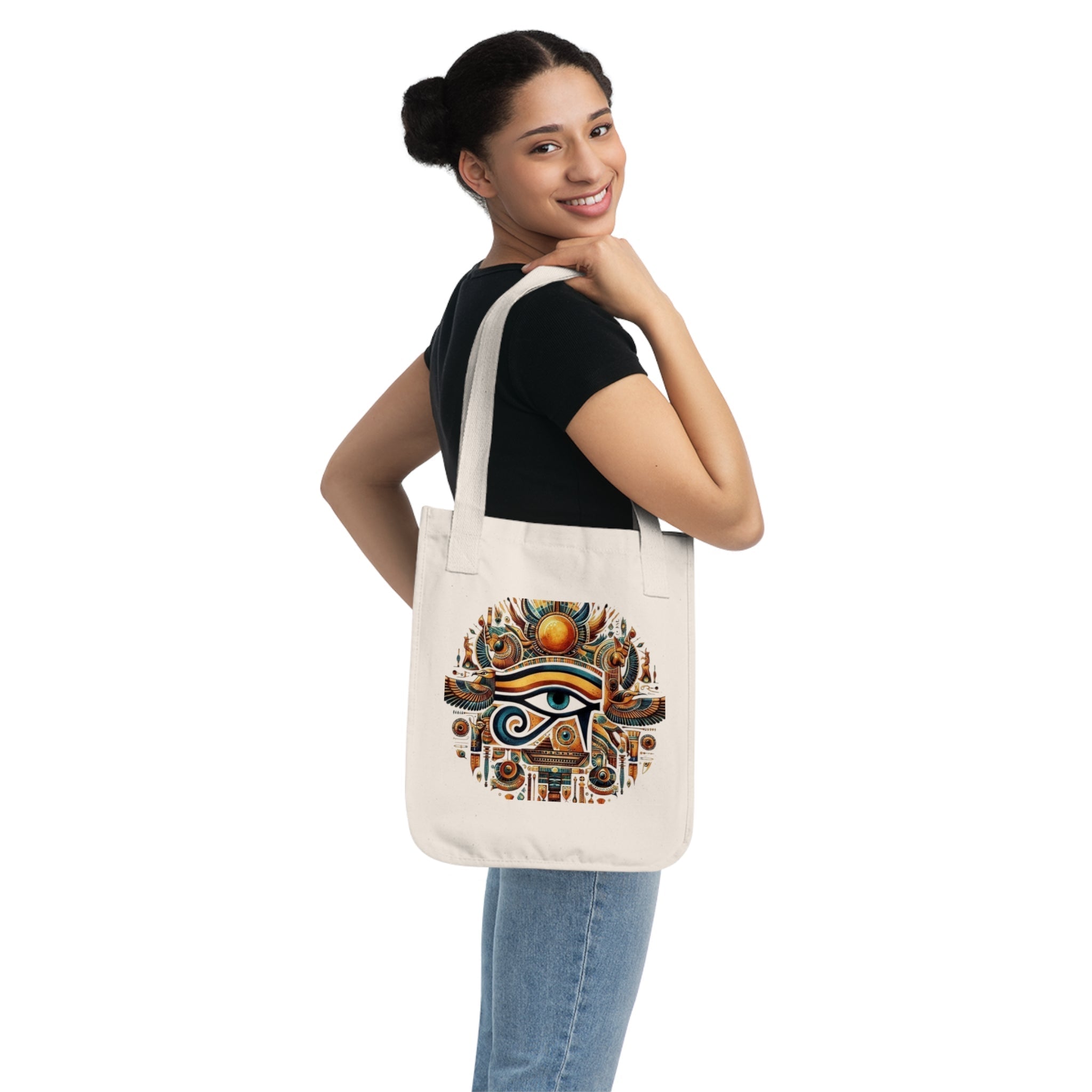 Egyptian Eye Organic Canvas Tote Bag - Boho Shopping Bag, Eco-Friendly Gift, Travel Tote, Beach Bag, Reusable Grocery Bag Printify